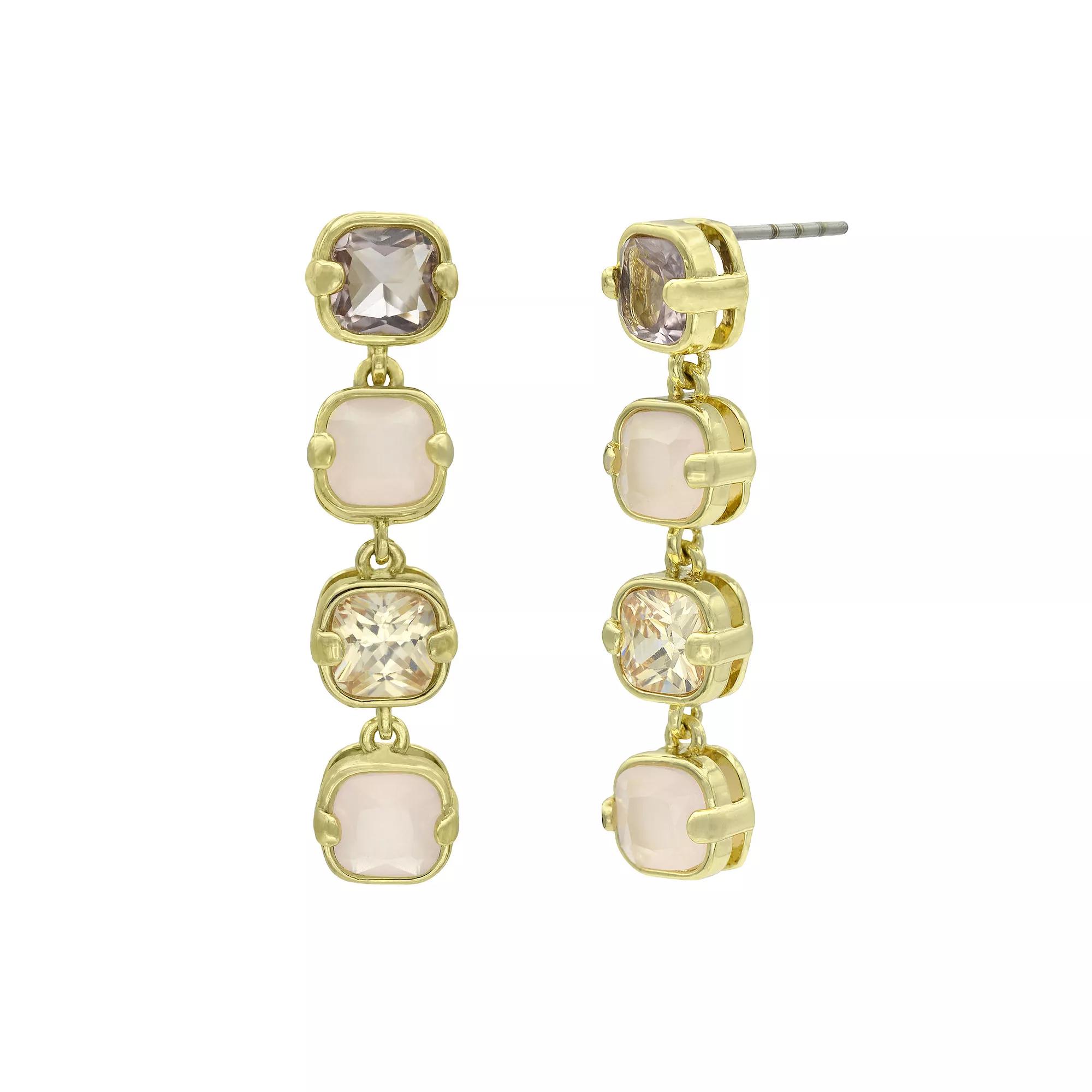 City Luxe Gold Tone Crystal & Cubic Zirconia Pink Tonal Linear Drop Earrings, Women's Product Image