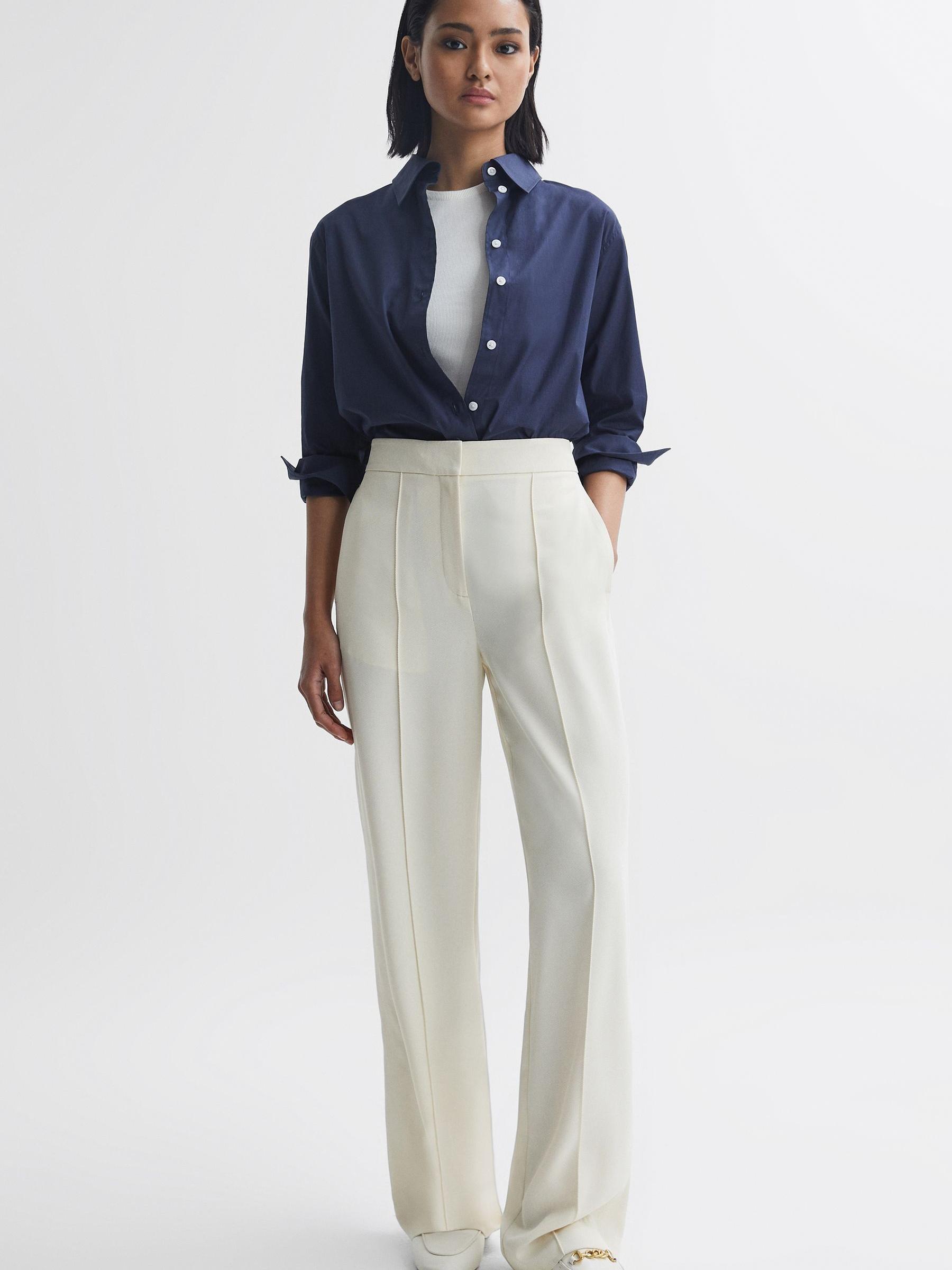 Elasticated Waist Wide Leg Trousers in Cream Product Image