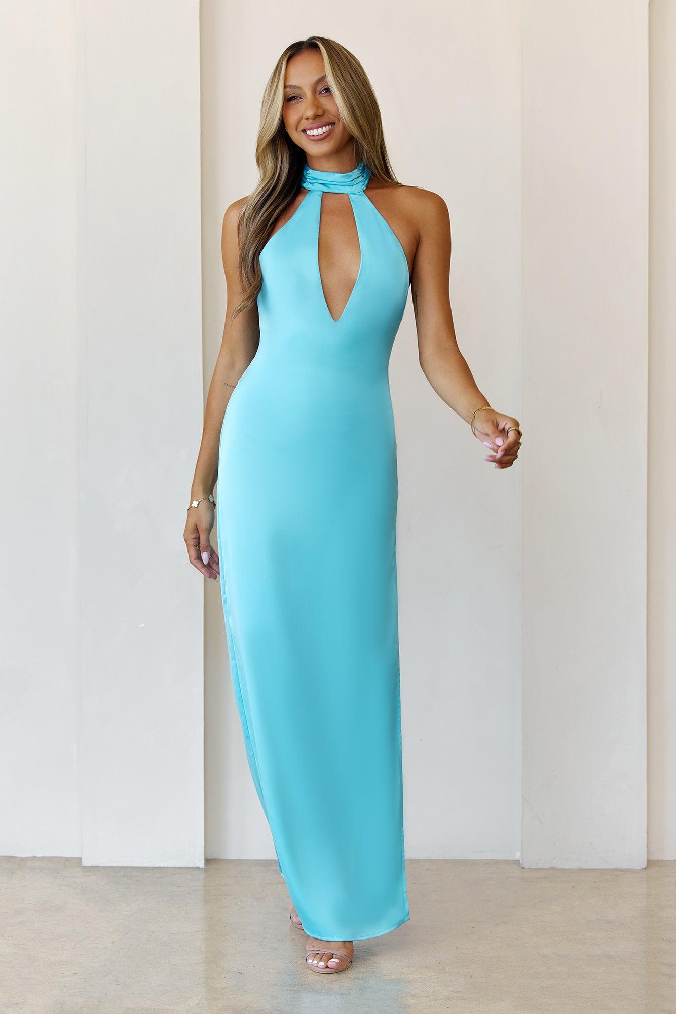 High Society Soirée Halter Maxi Dress Blue Product Image