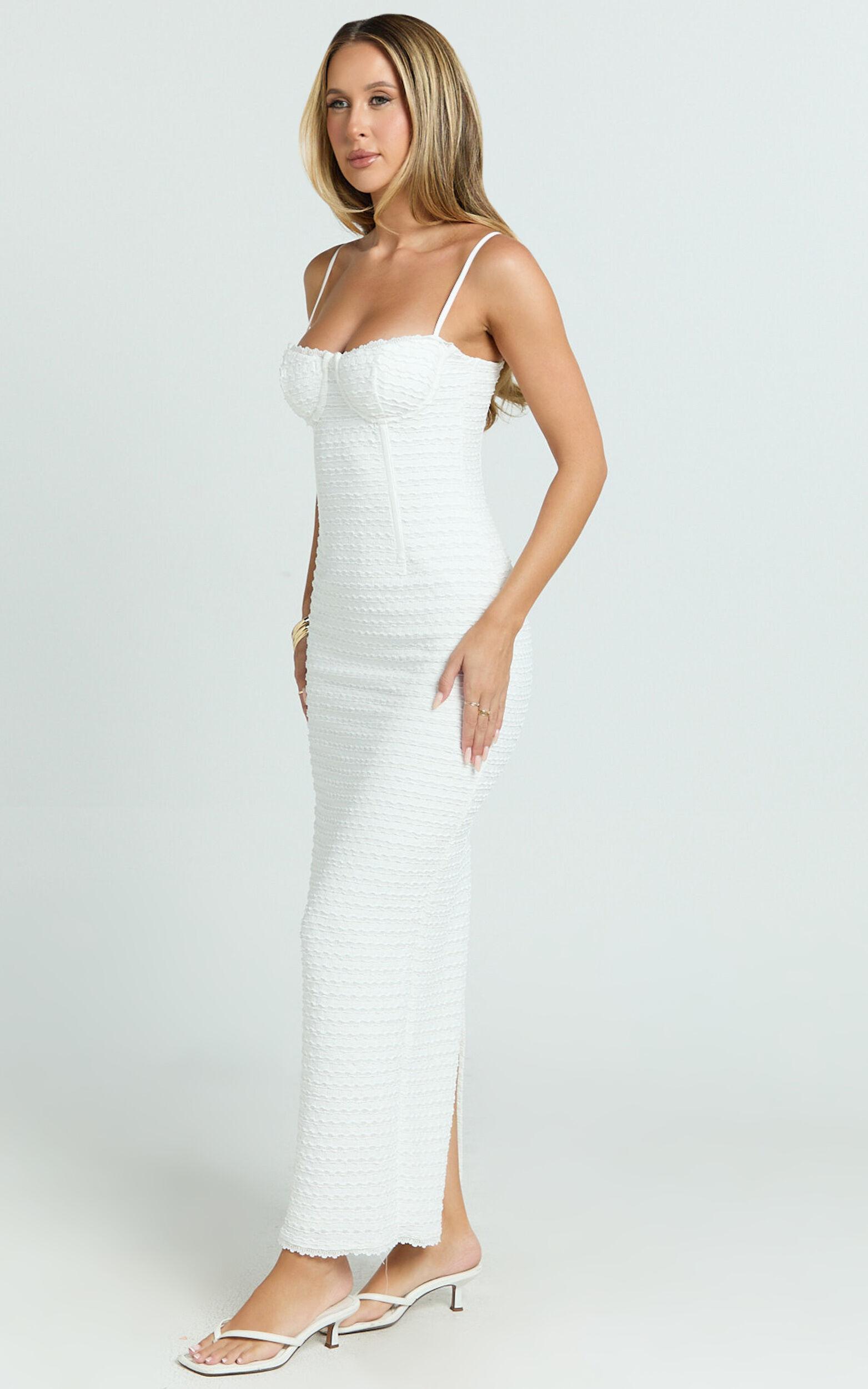 Marcelina Maxi Dress - Sweetheart Neck Bodycon Dress in Off White Product Image