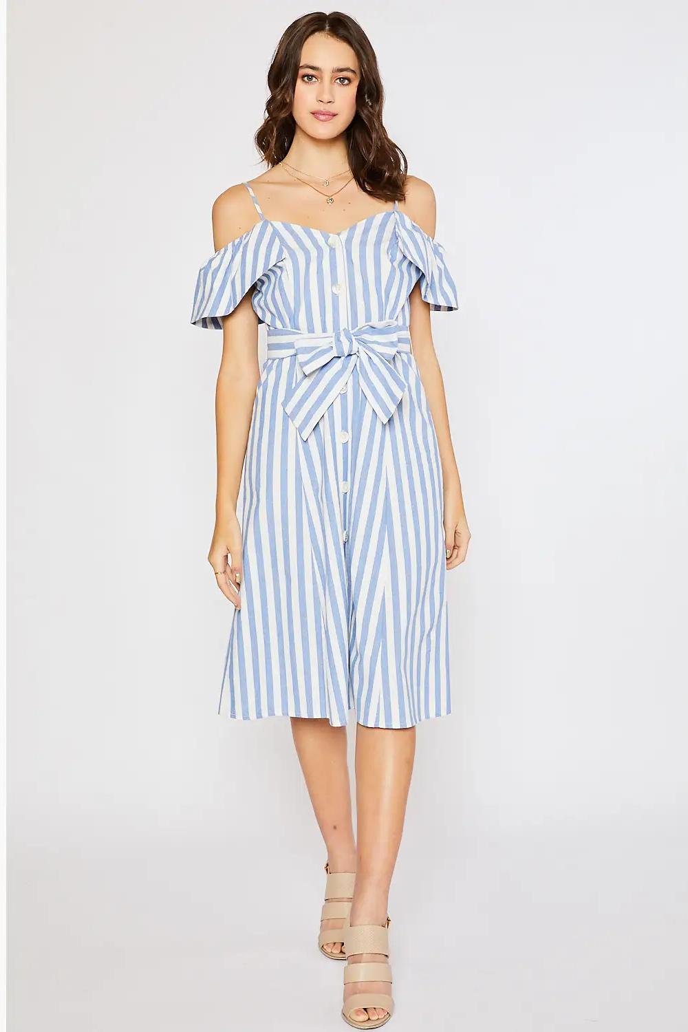 Blue Striped Buttons Dress Product Image