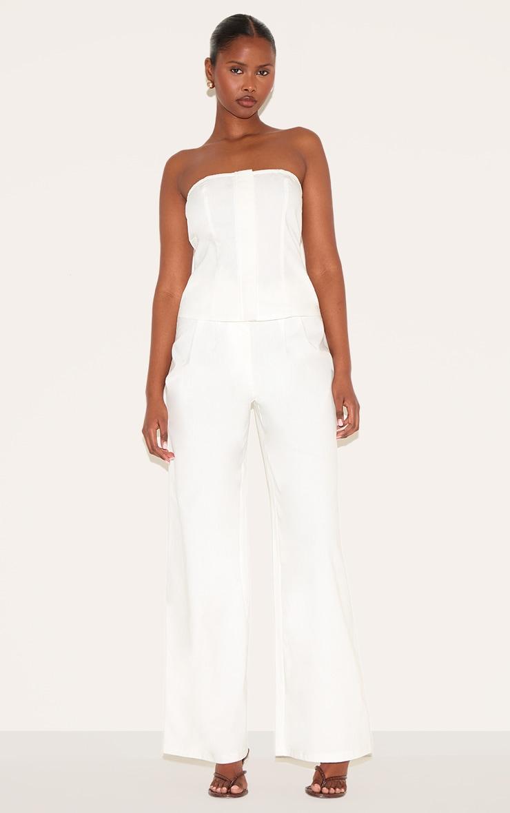 White Linen Blend Tailored Bandeau Wide Leg Jumpsuit Product Image