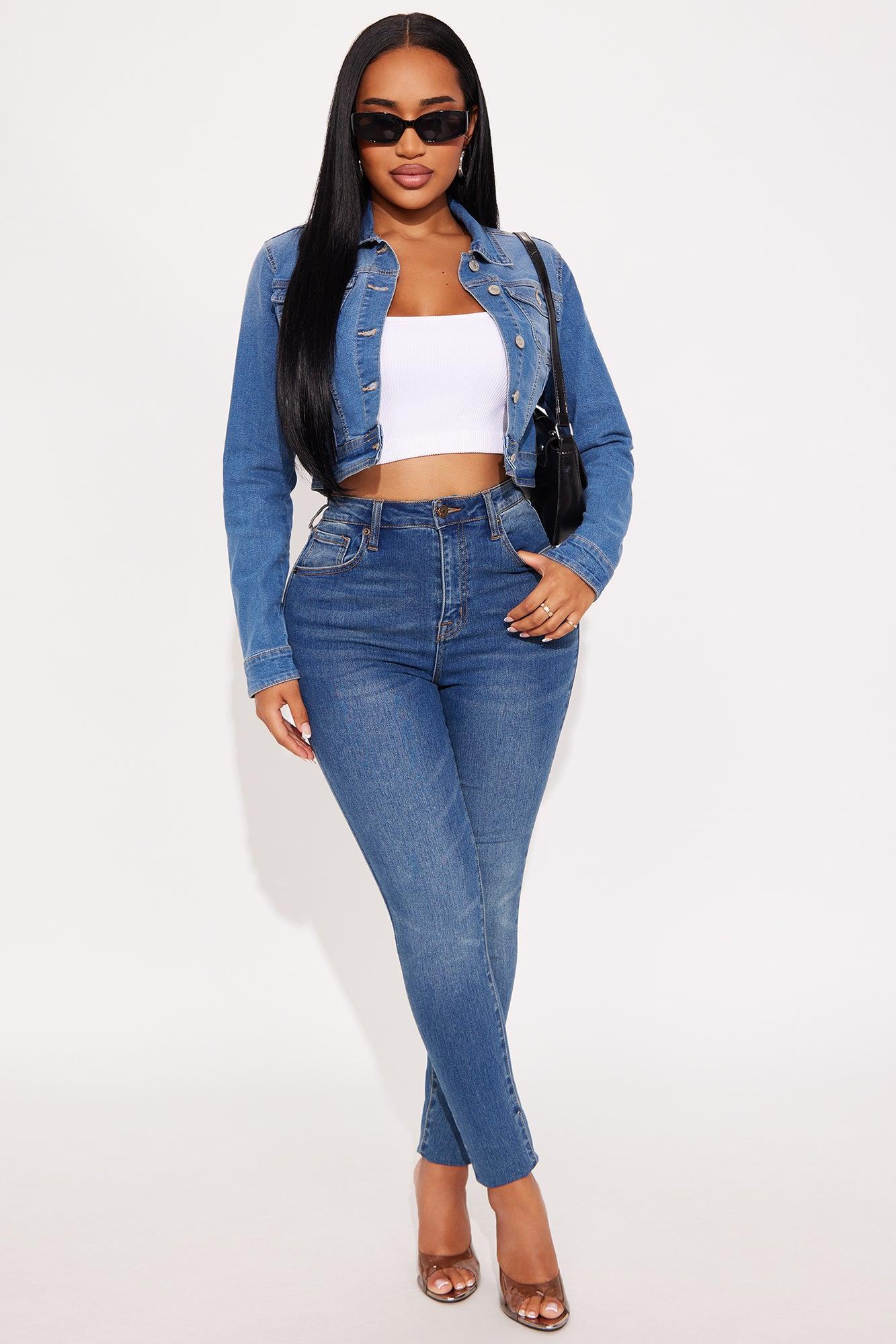 Camila Cropped Denim Trucker Jacket - Medium Wash Female Product Image