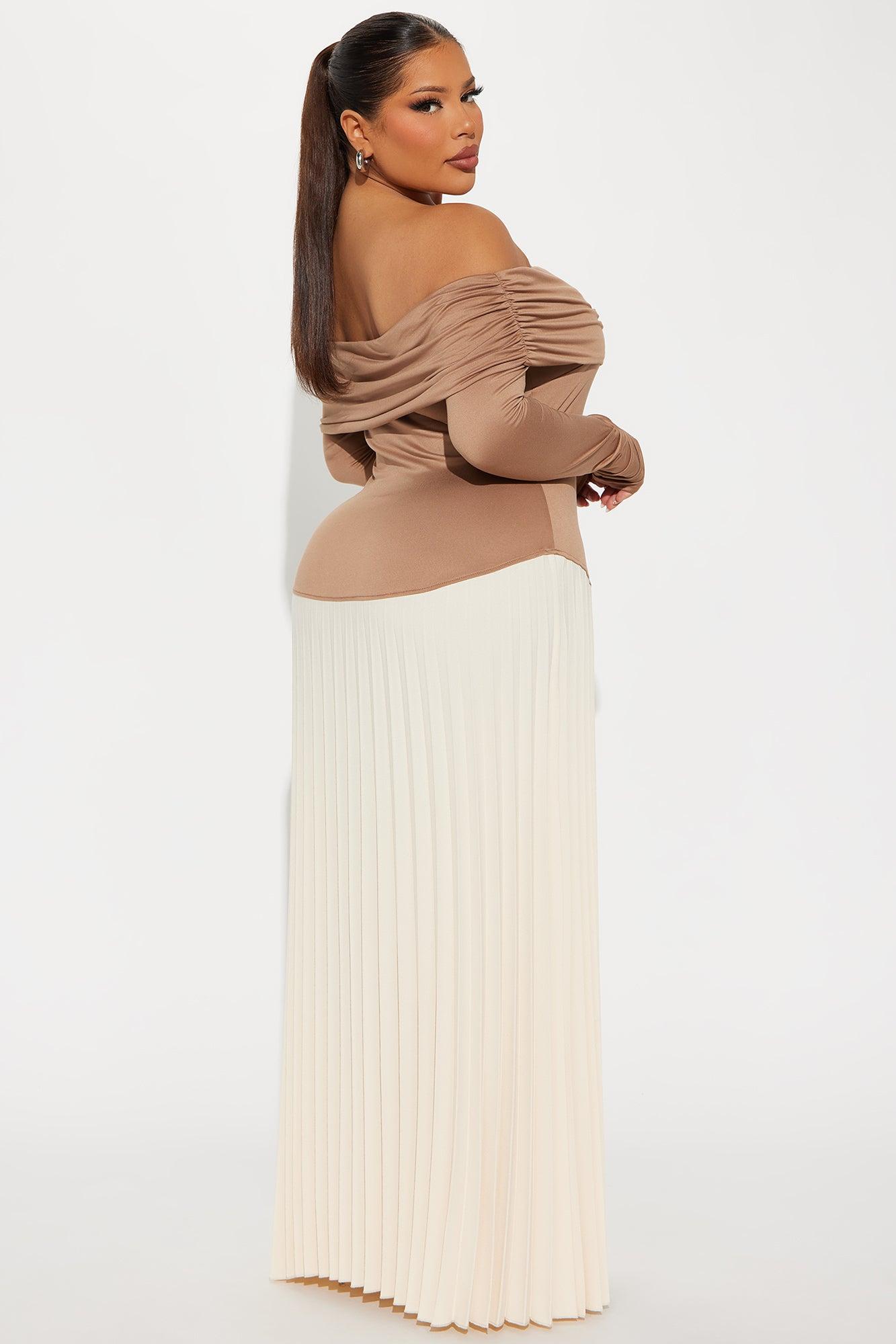 Claire Pleated Maxi Dress - Camel/combo Product Image