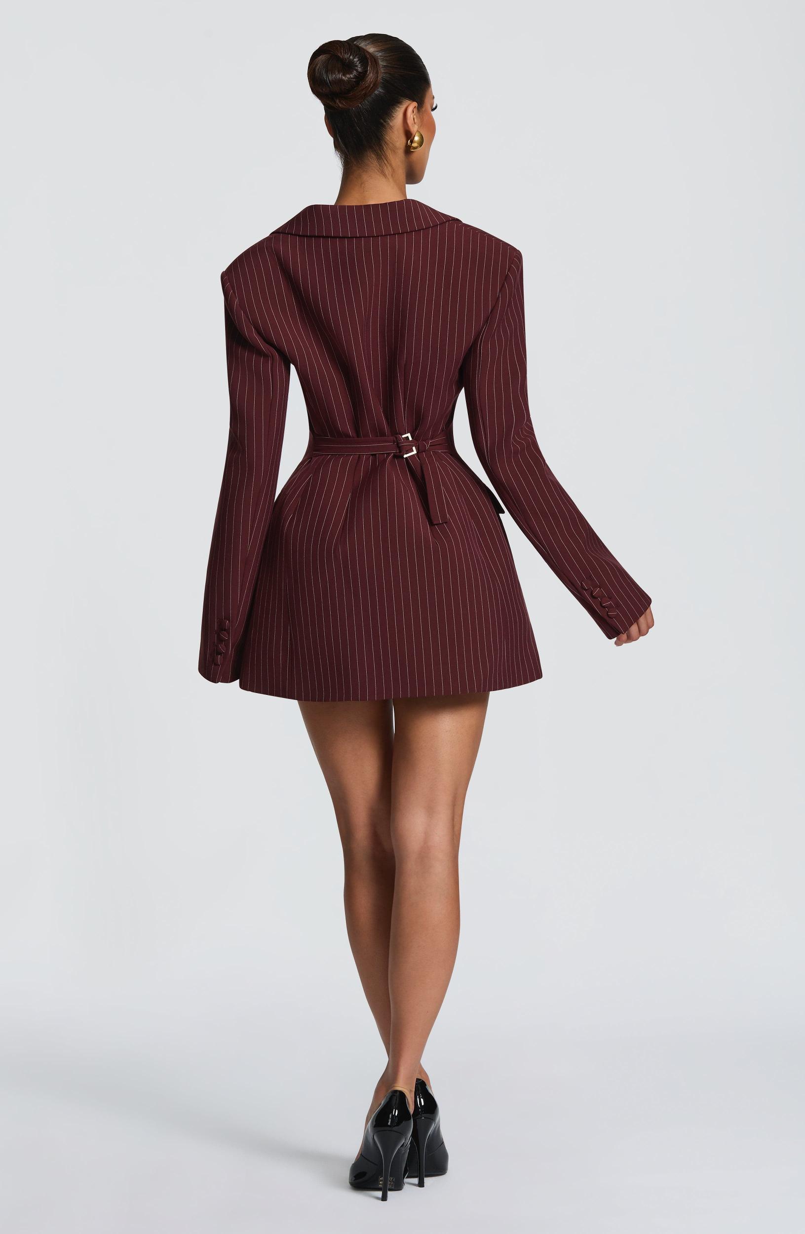 Elvira Mini Dress - Burgundy Pinstripe Product Image