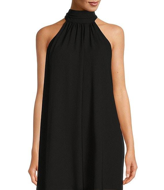 Belle by Badgley Mischka Elise Georgette Turtleneck Sleeveless Back Tie Waistless Trapeze Mini Dress Product Image