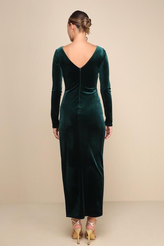 Dreaming About You Emerald Green Velvet Long Sleeve Maxi Dress Product Image