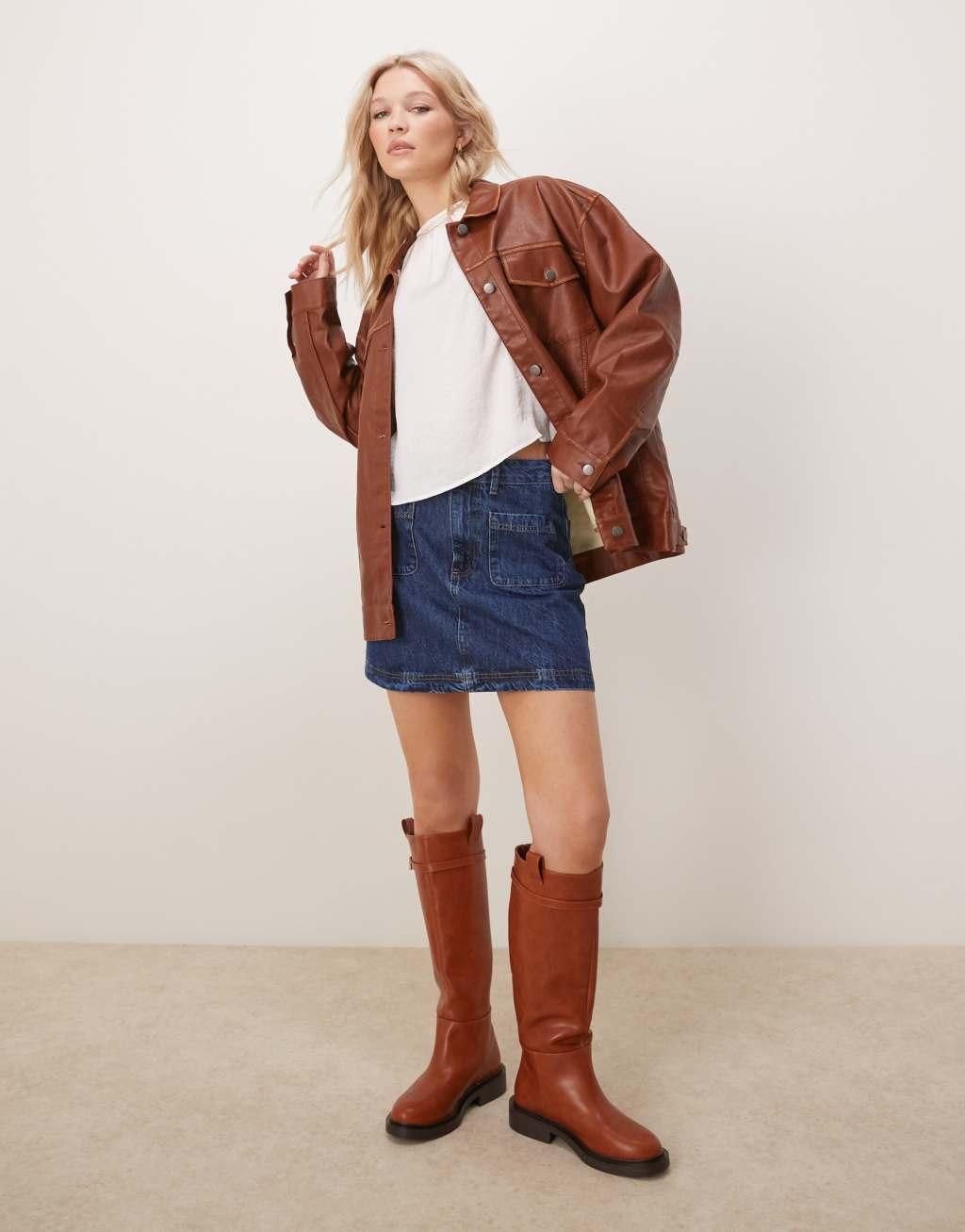 ASOS DESIGN denim patch pocket mini skirt in indigo Product Image