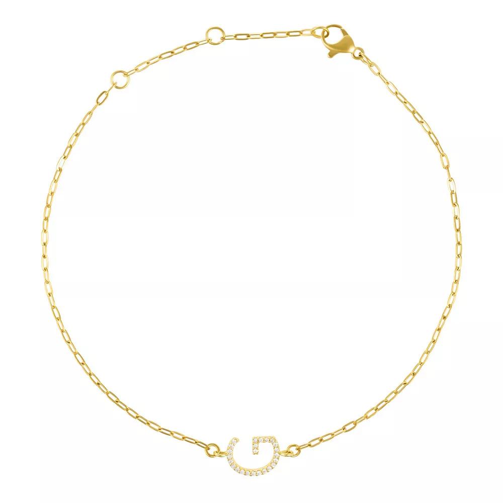 Adornia Gold Tone Cubic Zirconia Pave Sideways Initial Anklet, Women's, Size: 9-11" ADJ, Gold Tone G Product Image