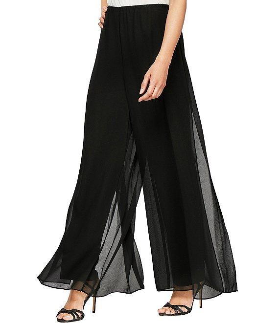 Alex Evenings Georgette Chiffon Wide Leg Mid Rise Flowy Pants Product Image