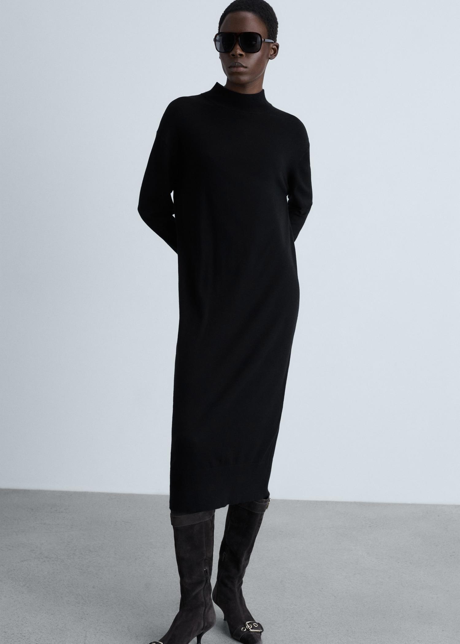 Perkins-neck knitted dress - Women | MANGO USA Product Image