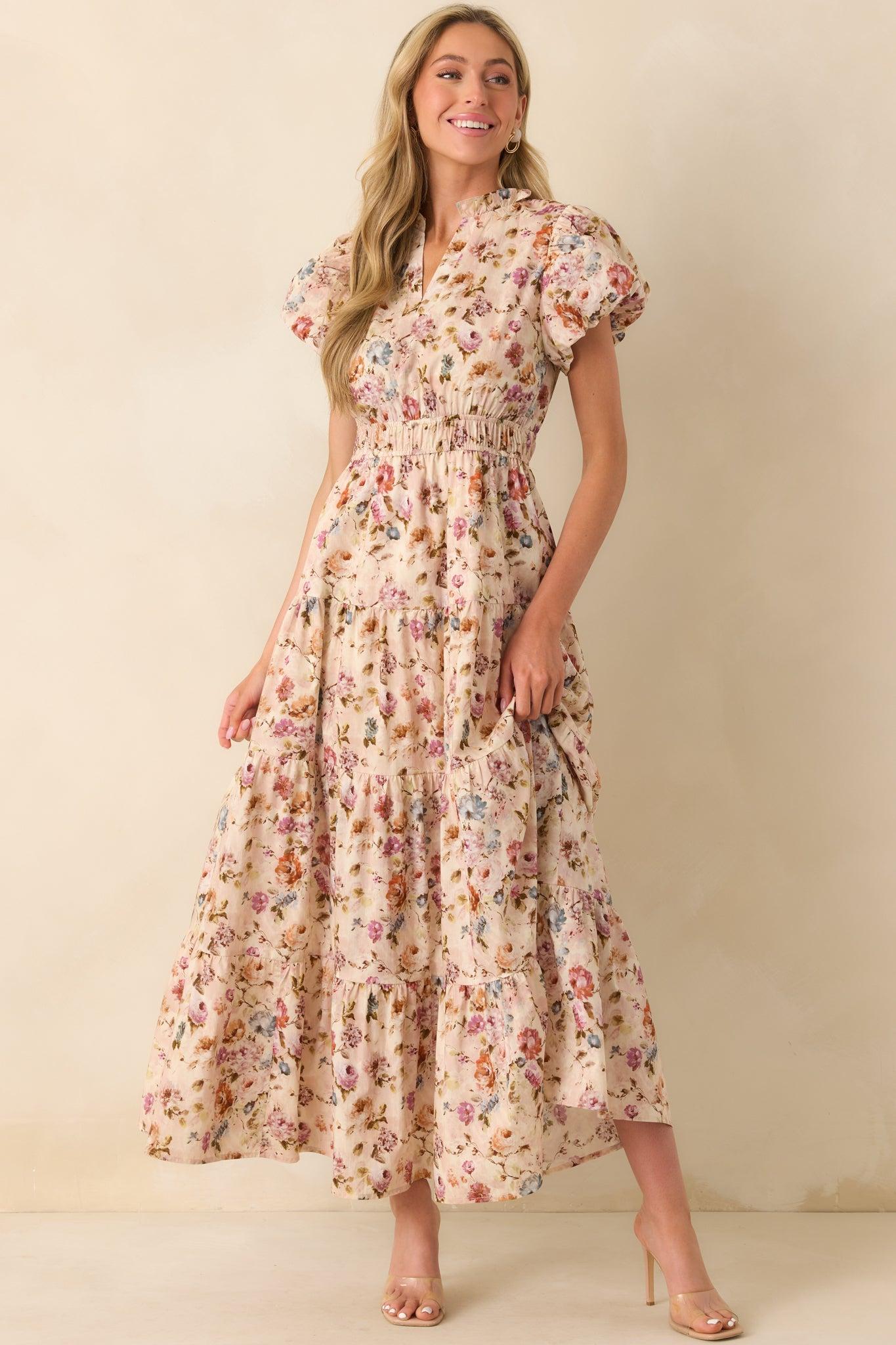 It's All Her Own Light Pink Multi Floral Print Cotton Maxi Dress Product Image