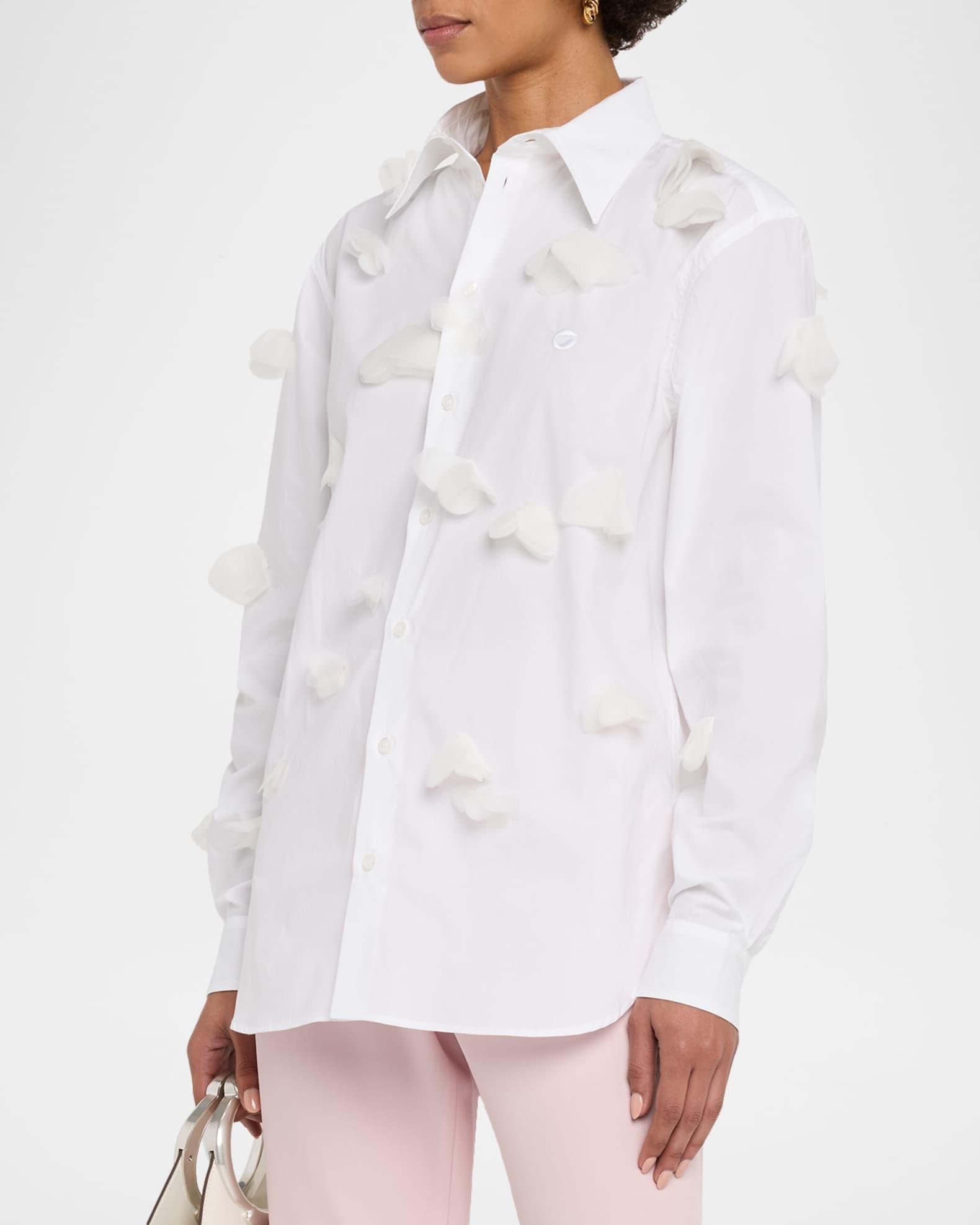 Organza Butterfly Button-Down Cotton Shirt Product Image