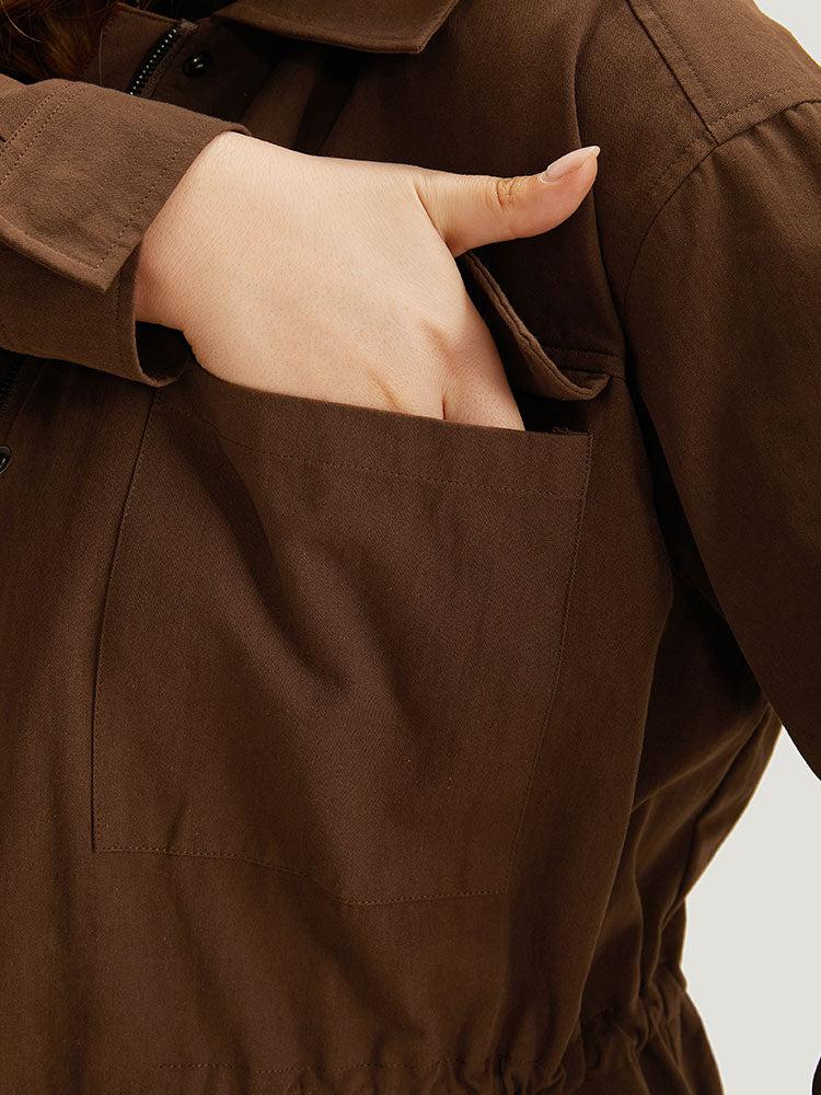 Plain Flap Pocket Gathered Coat Female Product Image