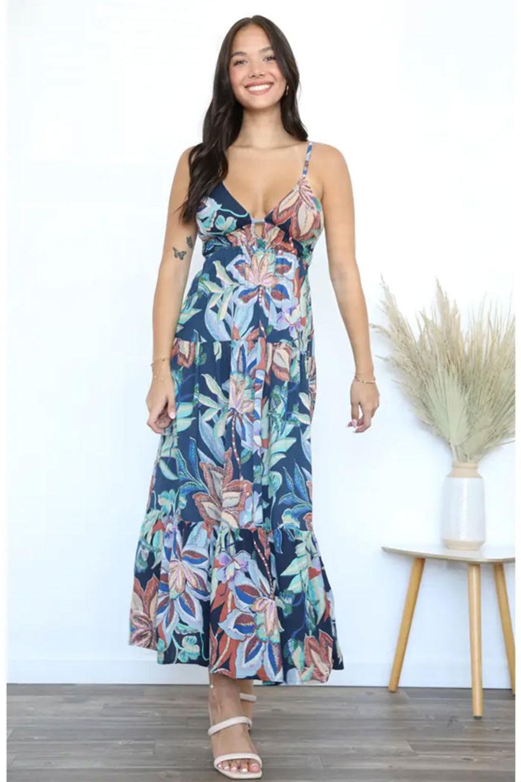 V Neck Open Tie Back Maxi Dress Product Image