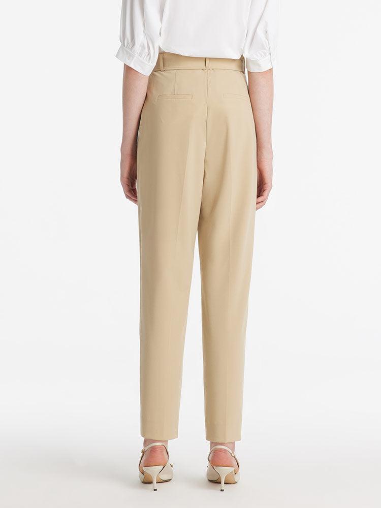High-Waisted Ruched Tapered Women Pants With Belt Product Image