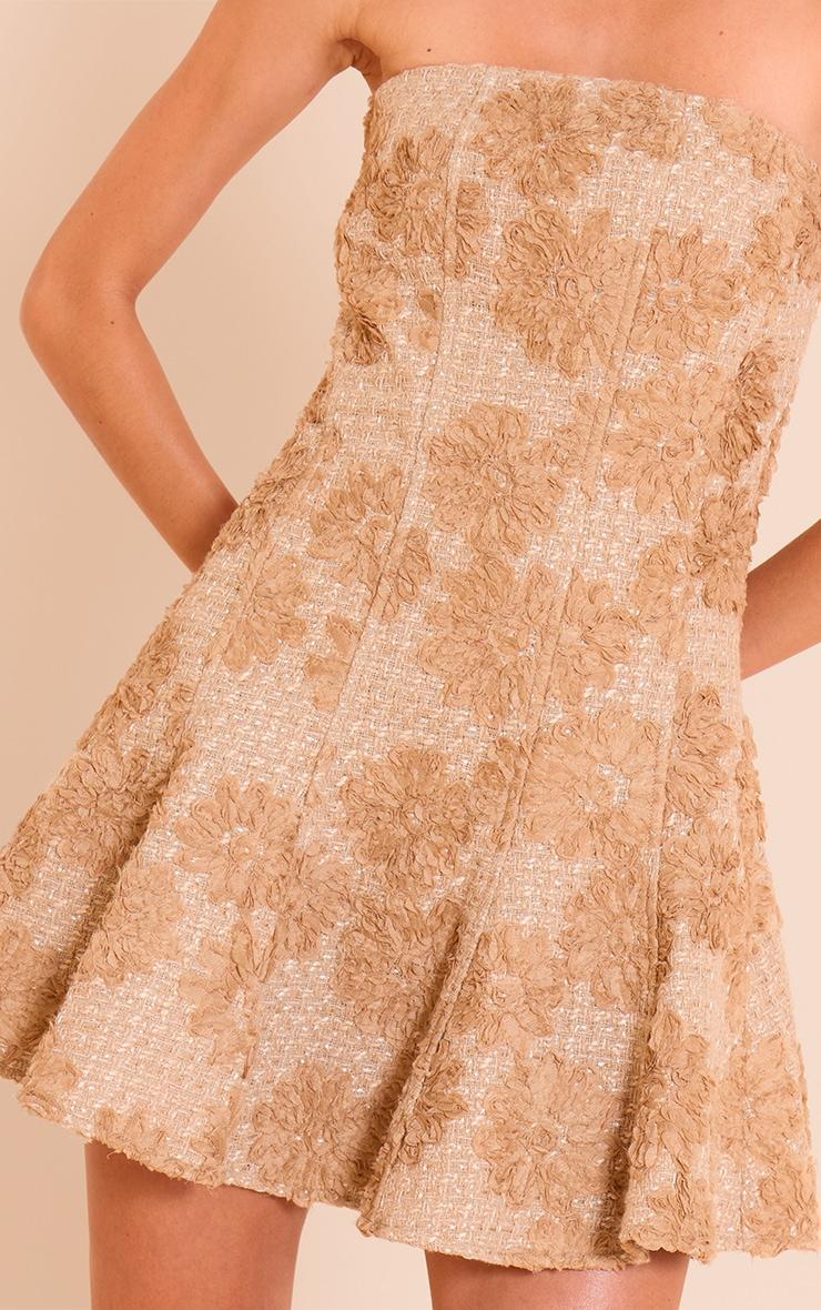 Taupe Floral Jacquard Boucle Skater Dress Product Image