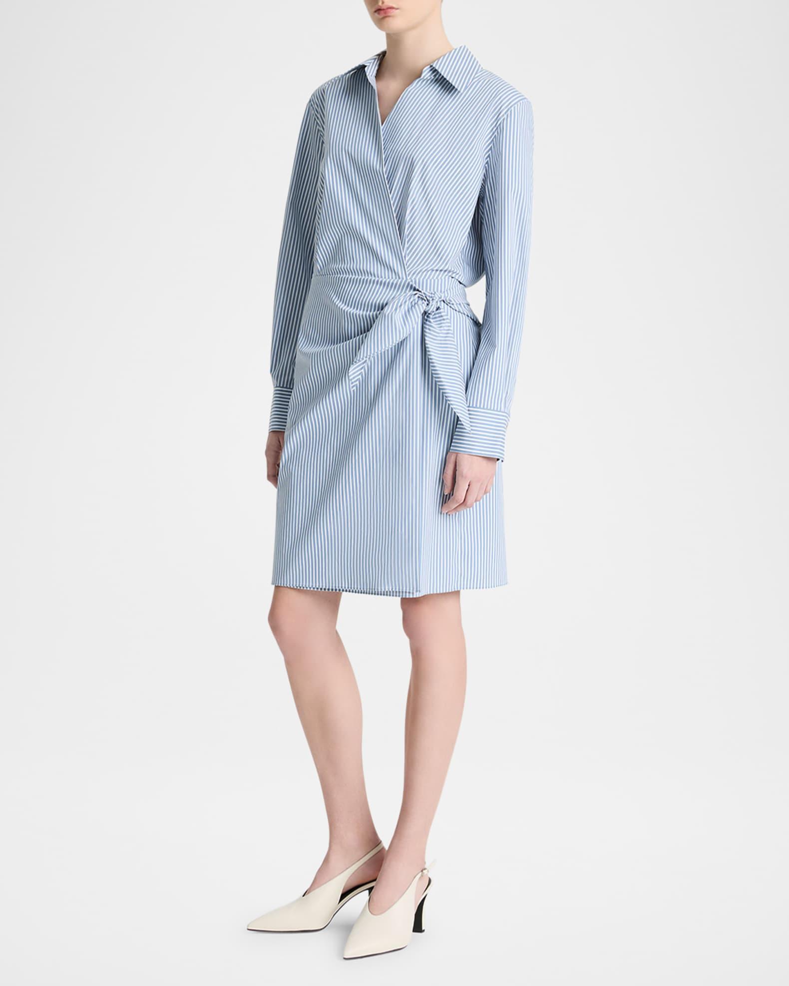Furrow-Stripe Long-Sleeve Wrap Dress Product Image