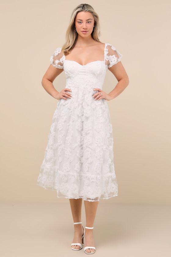 Notable Elegance White Mesh Floral Applique Bustier Midi Dress Product Image