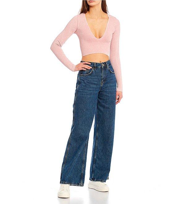 BDG Urban Outfitters Josie Acid Wash Long Sleeve Pull-On Crop Top Product Image