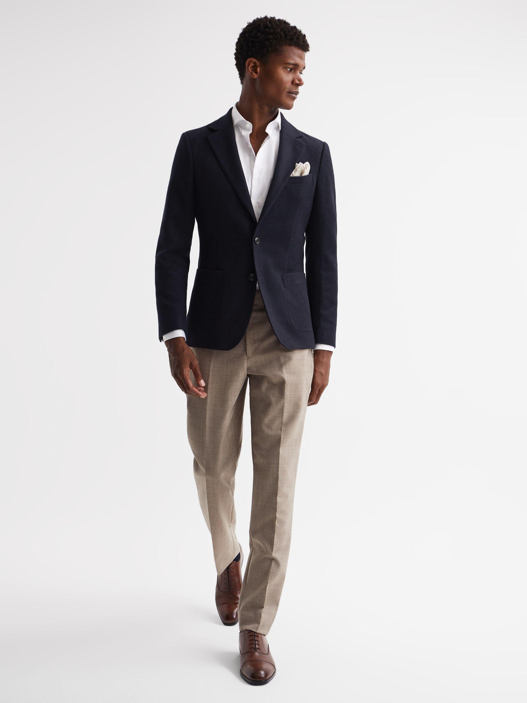 Single Breasted Slim Fit Flannel Blazer in Navy Product Image