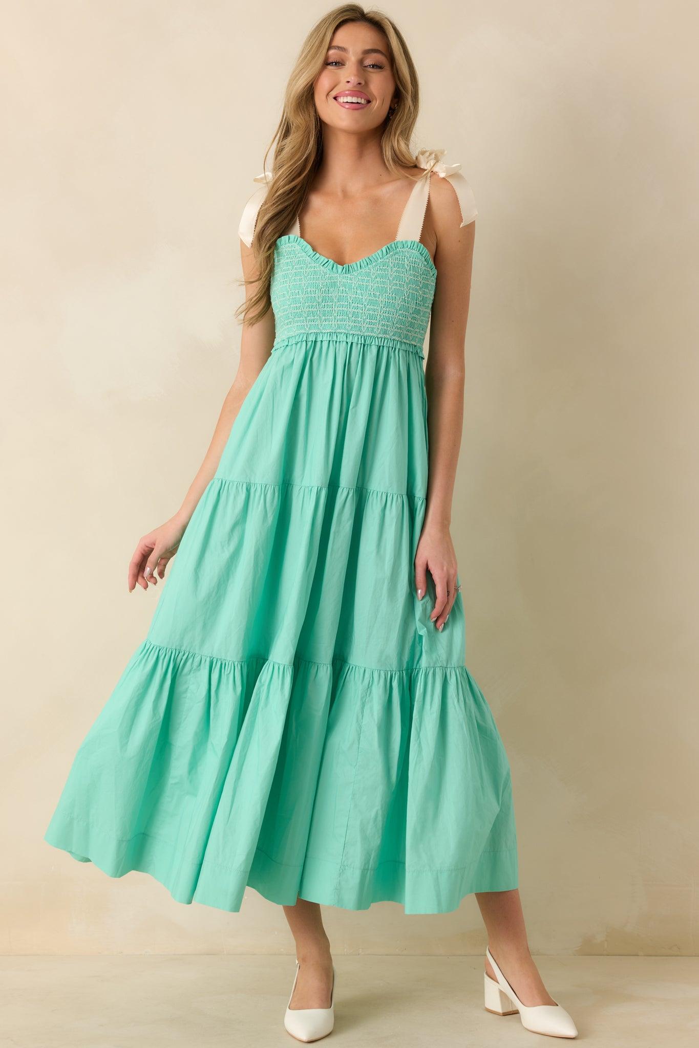 The Felicity Mint Green Cotton Midi Dress Product Image