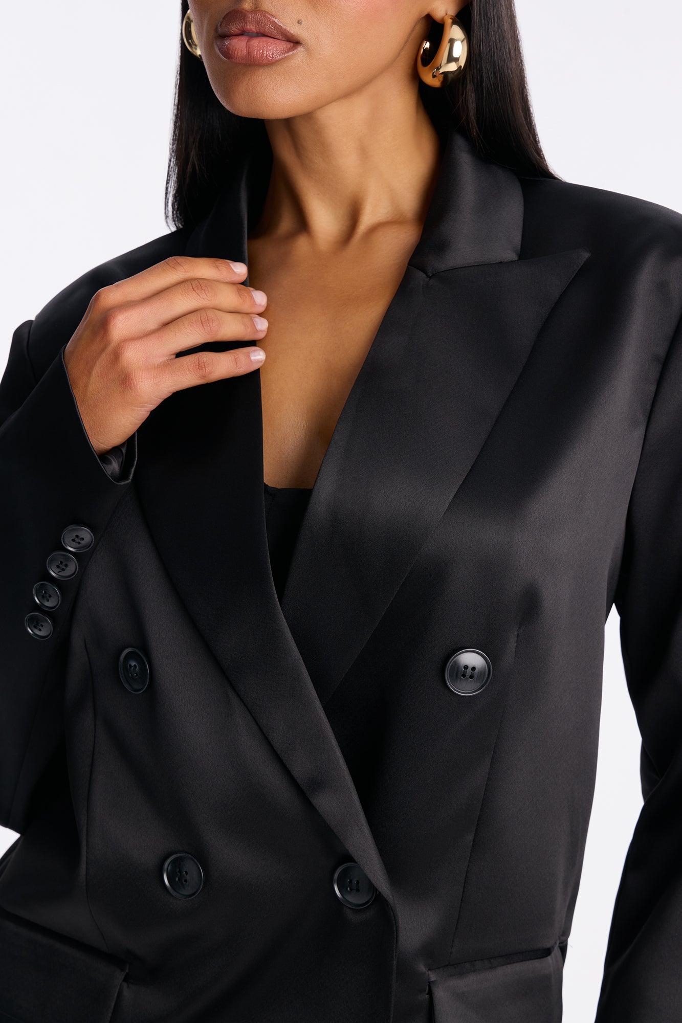Satin Desire Blazer - Black Female Product Image