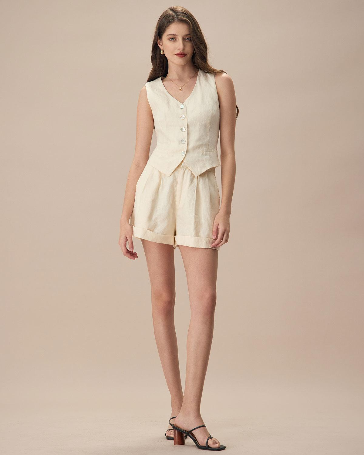 The Apricot V Neck Button-Up Linen Vest Product Image