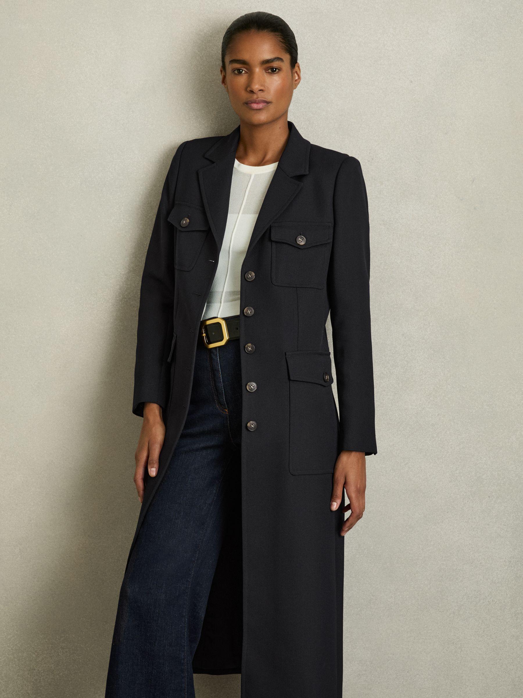 Wool-Blend Single-Breasted Coat in Navy Product Image