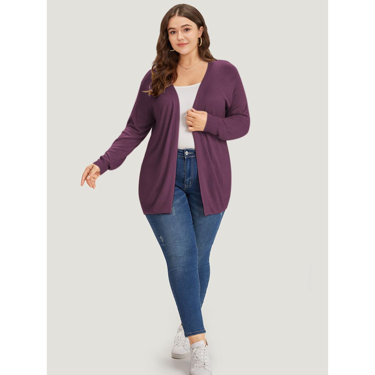 Plus Size Supersoft Essentials Solid Open Front Loose Cardigan Mauve Women Casual Loose Long Sleeve Everyday Cardigans BloomChic 28/5X Product Image