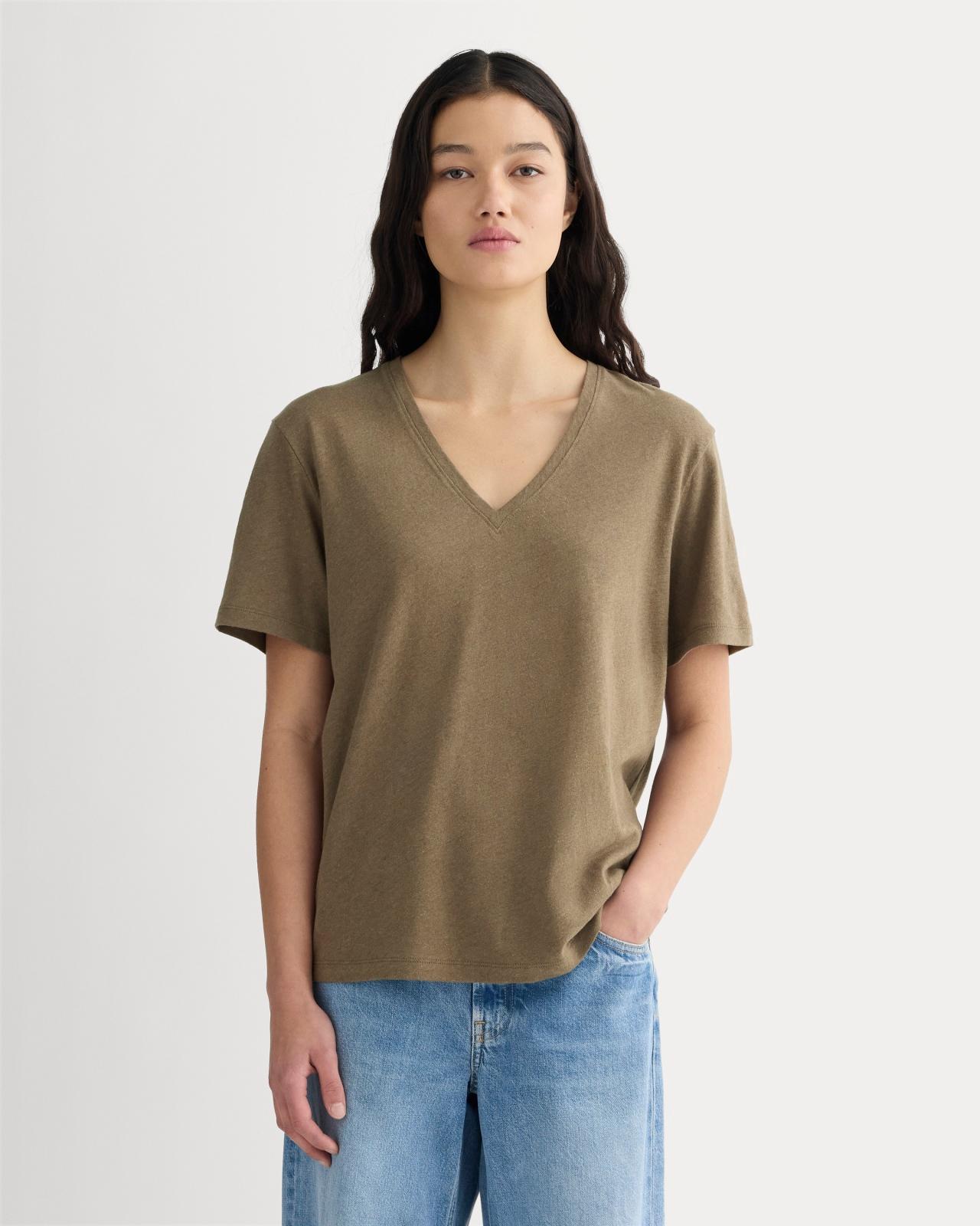 Womens Slouchy V-Neck T-Shirt in Cotton Linen by Everlane Product Image