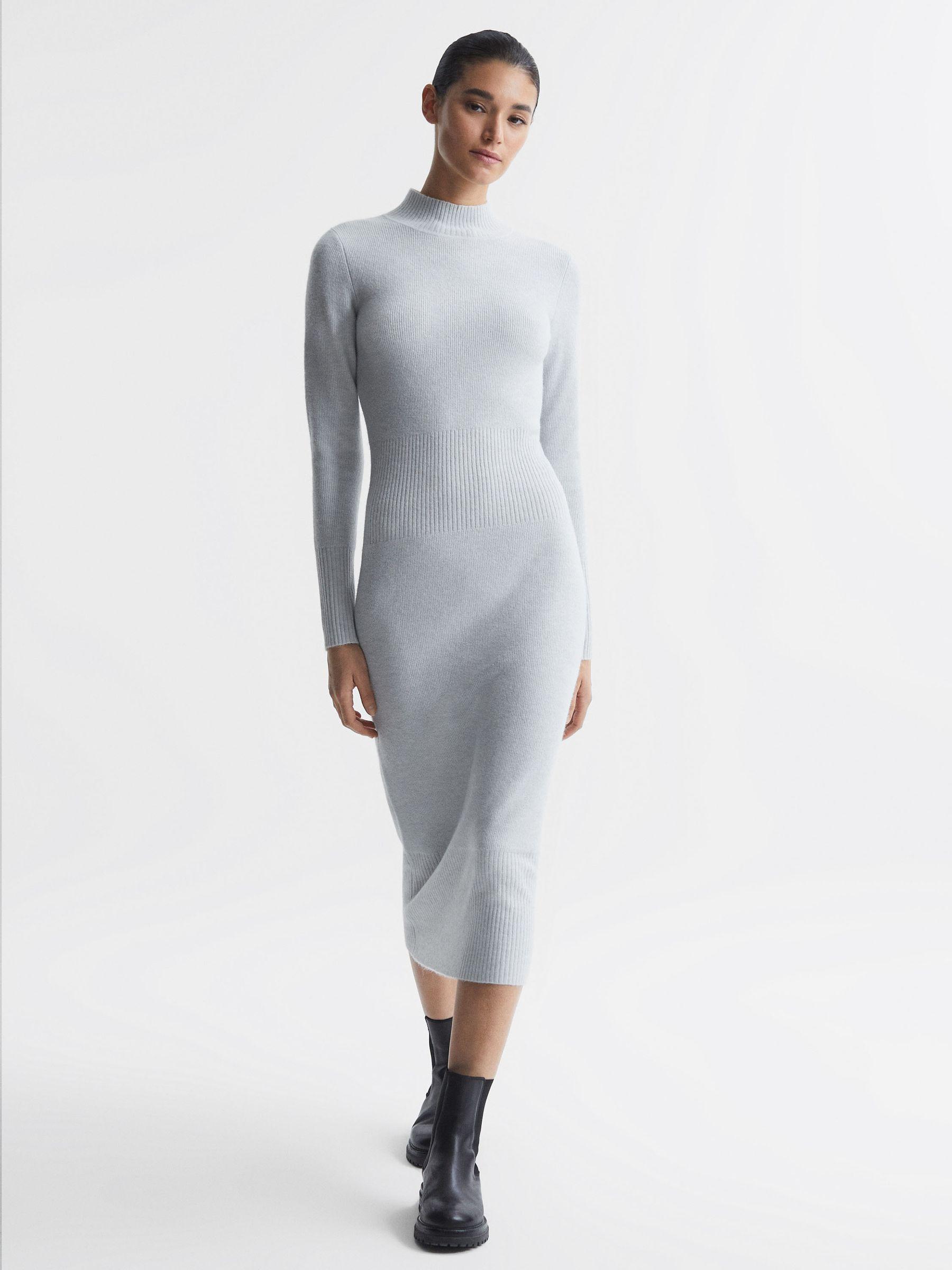 Knitted Bodycon Midi Dress in Grey Product Image