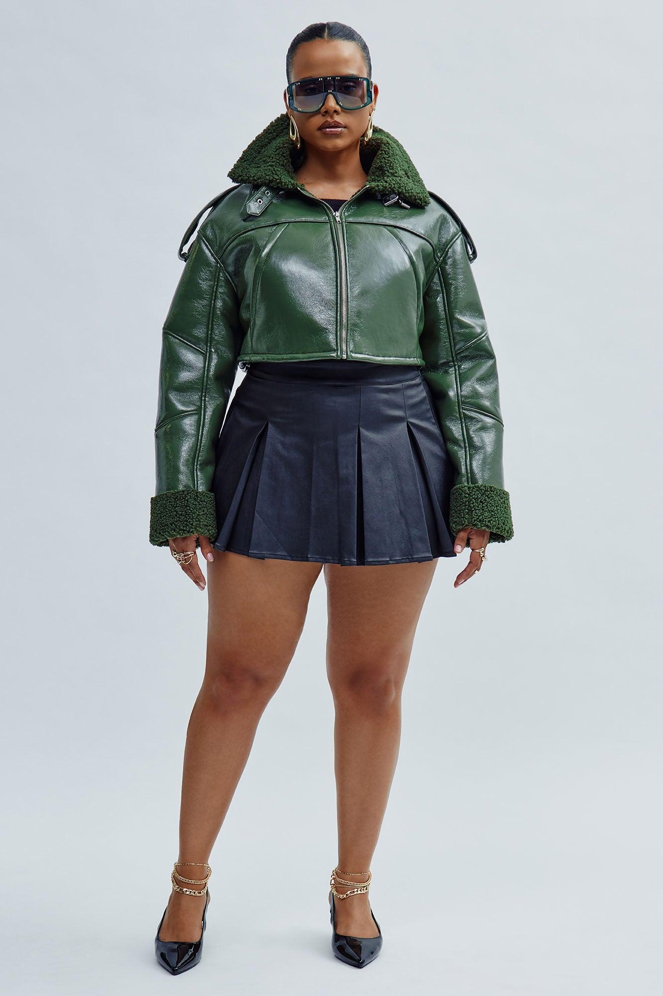 Hey There Pleated Faux Leather Mini Skirt - Black Product Image