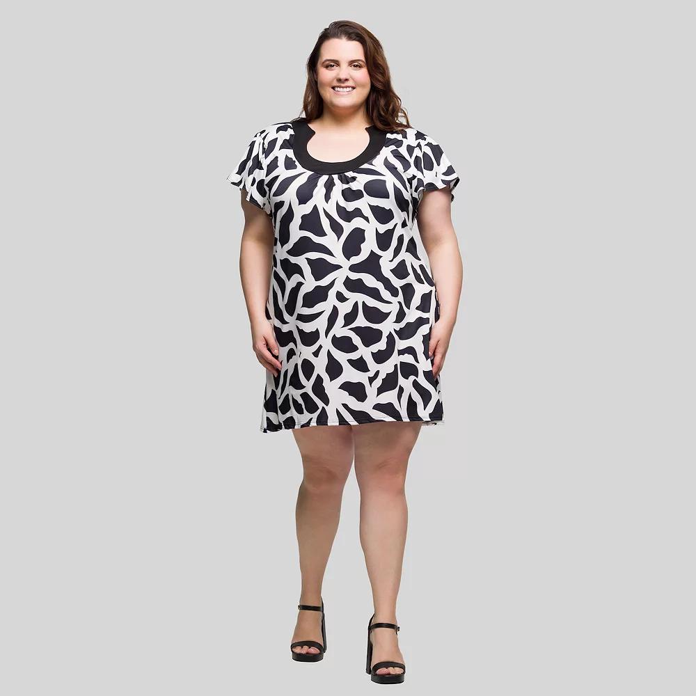 Plus Size 24Seven Comfort Apparel Short Sleeve Scoop Neck Mini Dress, Women's, Size: 3XL, Black Team Product Image
