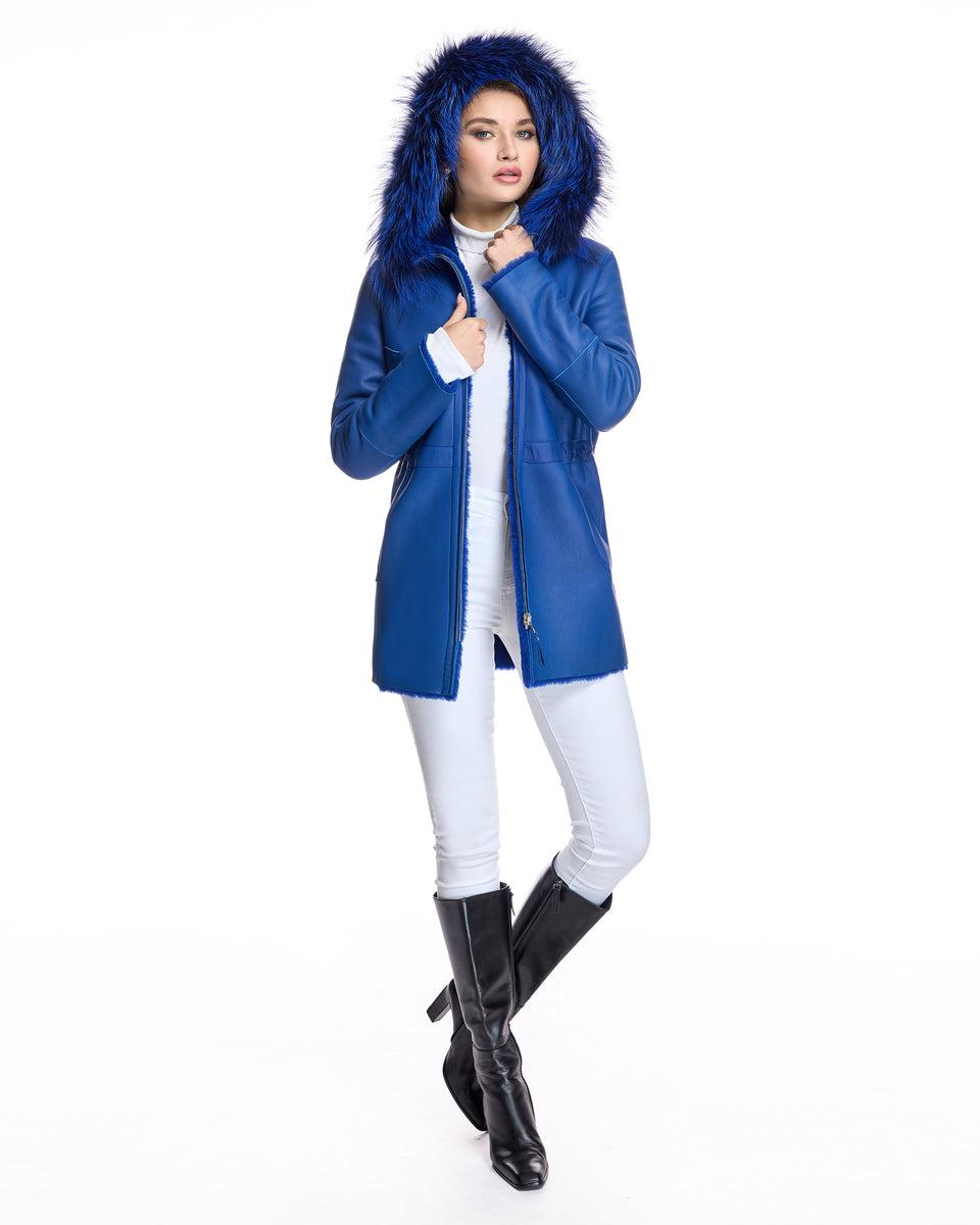 Reversible Shearling Lamb Jacket with Fox Trimmed Hood Product Image