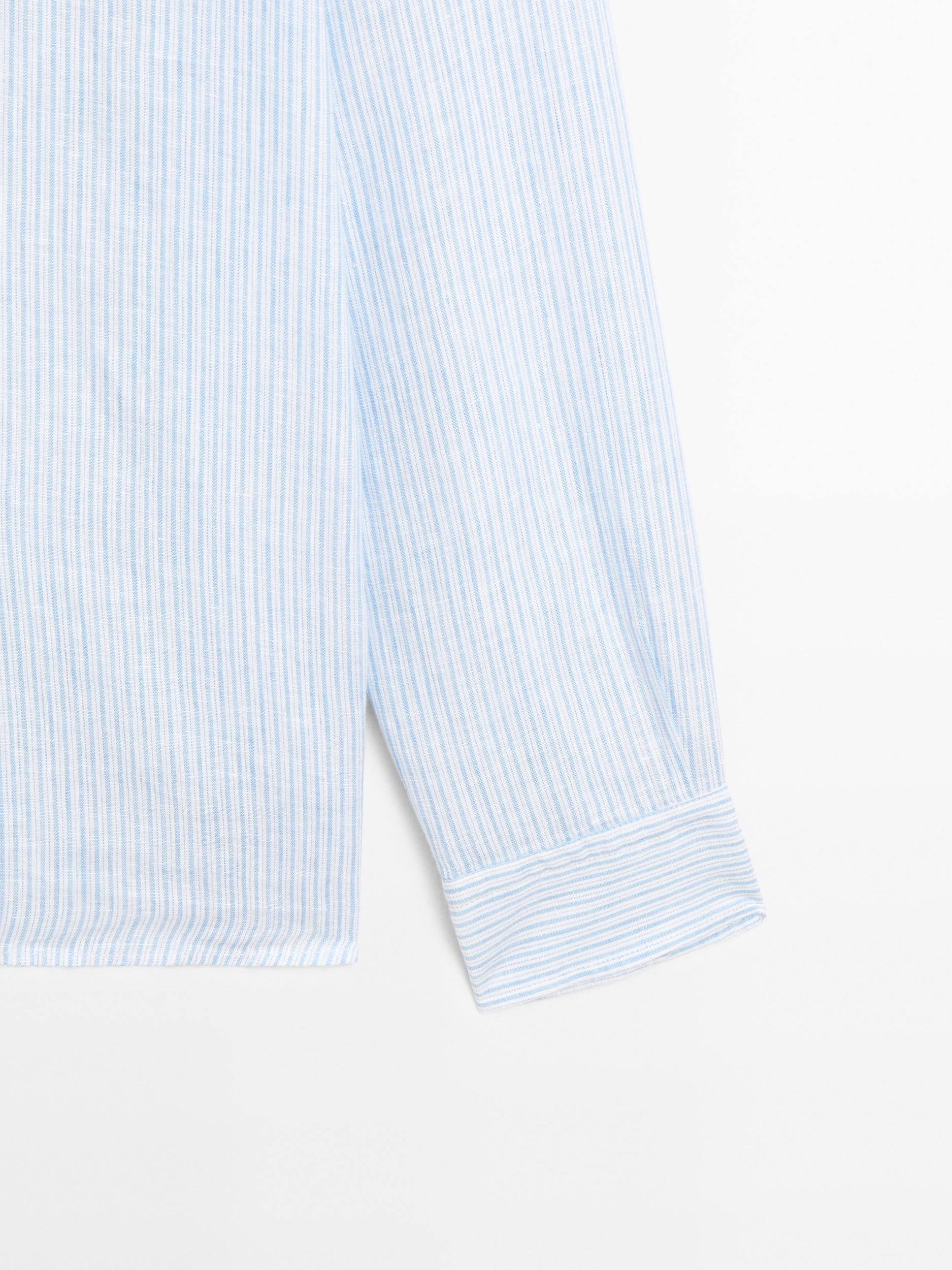 Slim fit striped 100% linen shirt Product Image