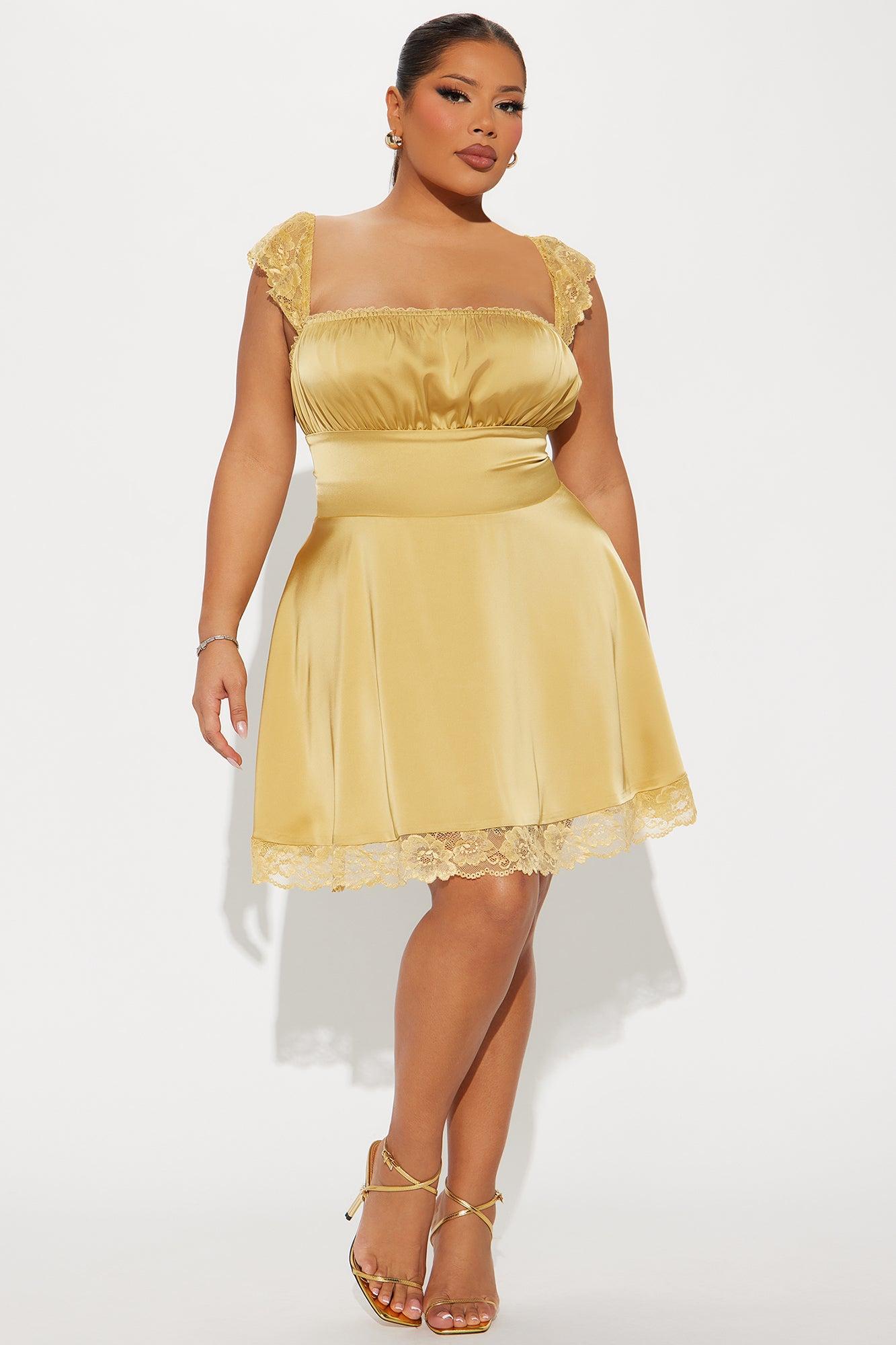 Clara Satin Mini Dress - Mustard Product Image