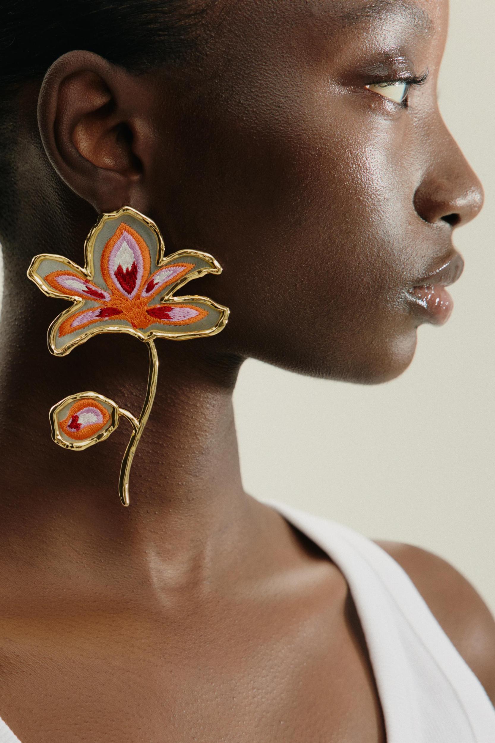 EMBROIDERED FLOWER EARRINGS Product Image