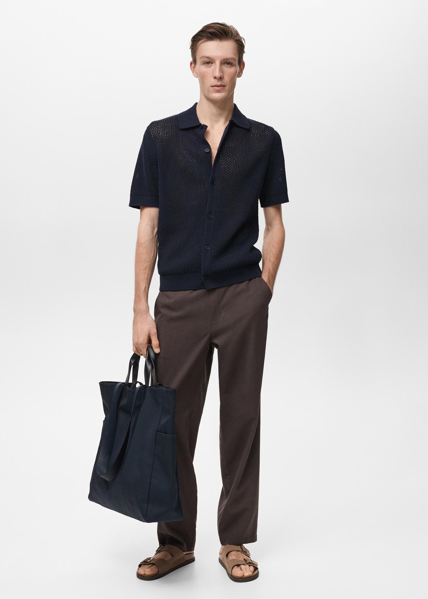 Openwork knitted cotton shirt - Men | MANGO USA Product Image