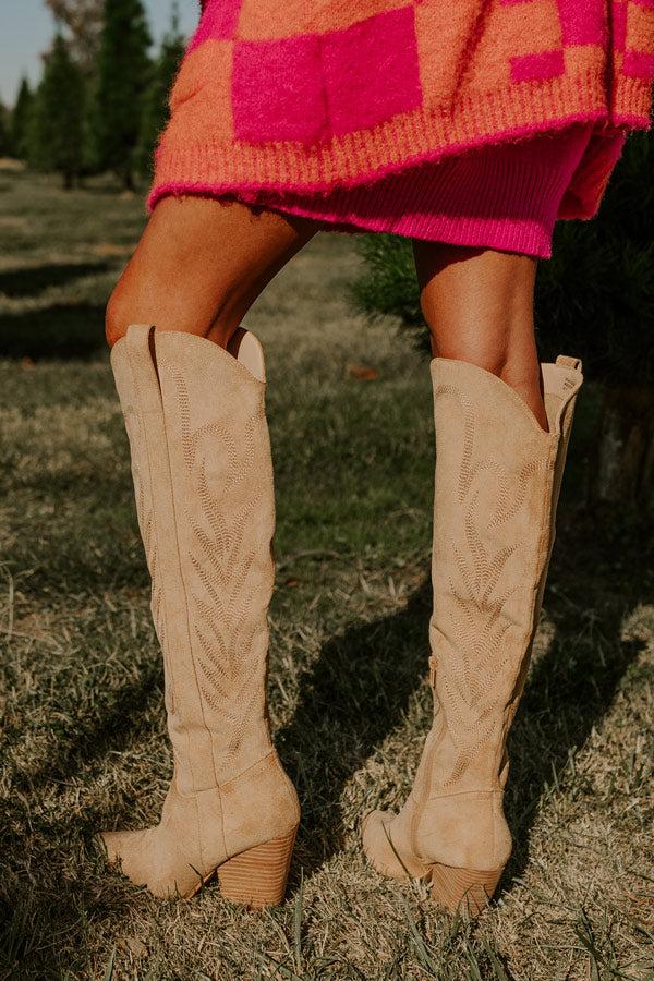 The Jessica Faux Suede Knee High Cowboy Boot in Iced Latte Product Image