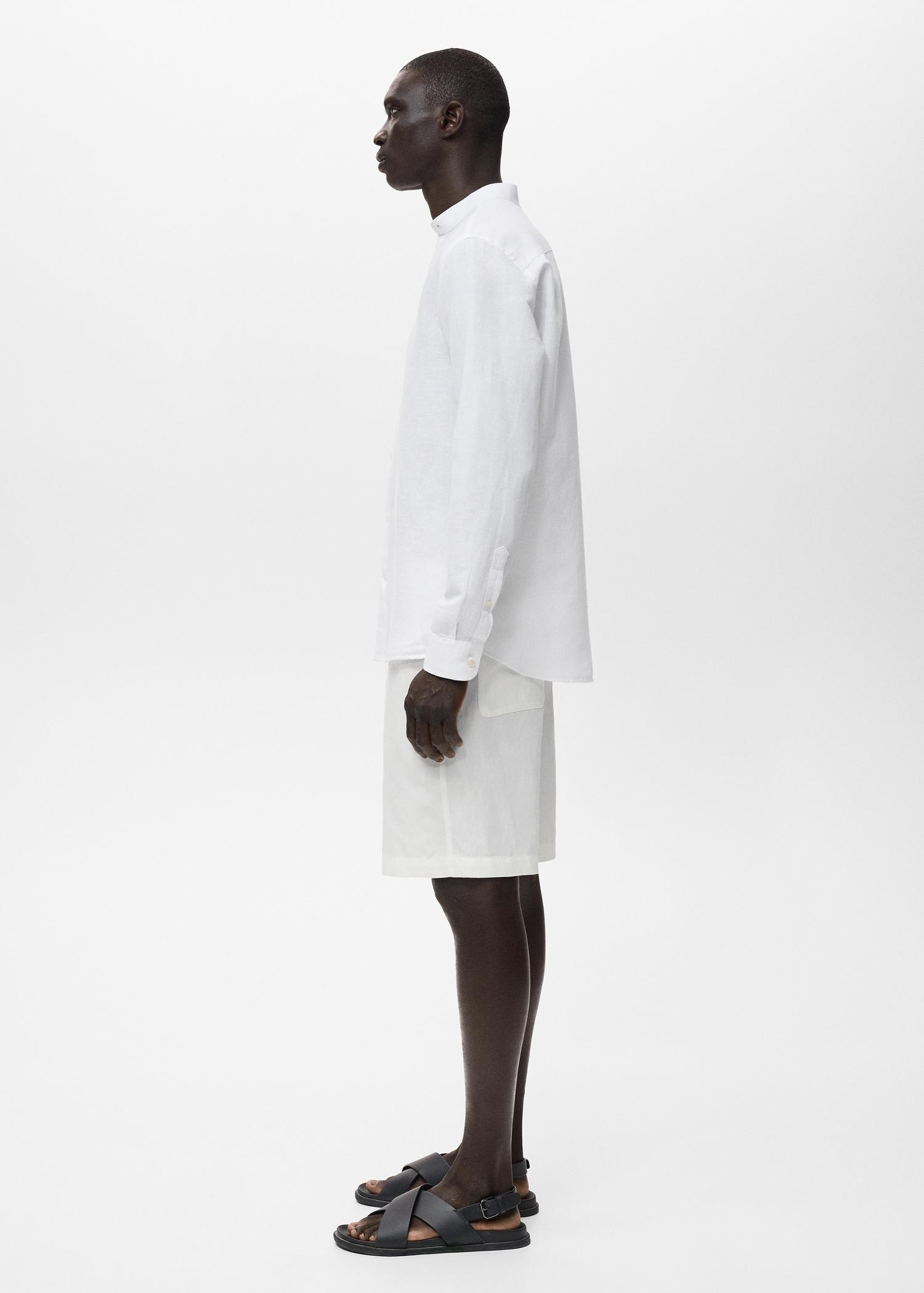 Mao collar linen shirt - Men | MANGO USA Product Image