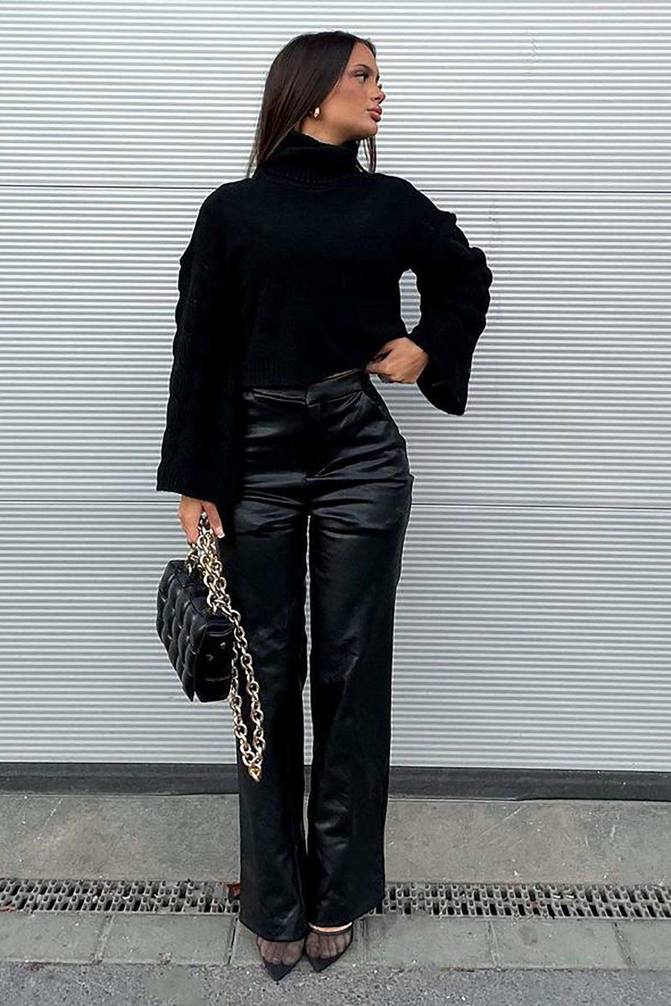Julia Faux Leather Trouser Pant - Black Product Image