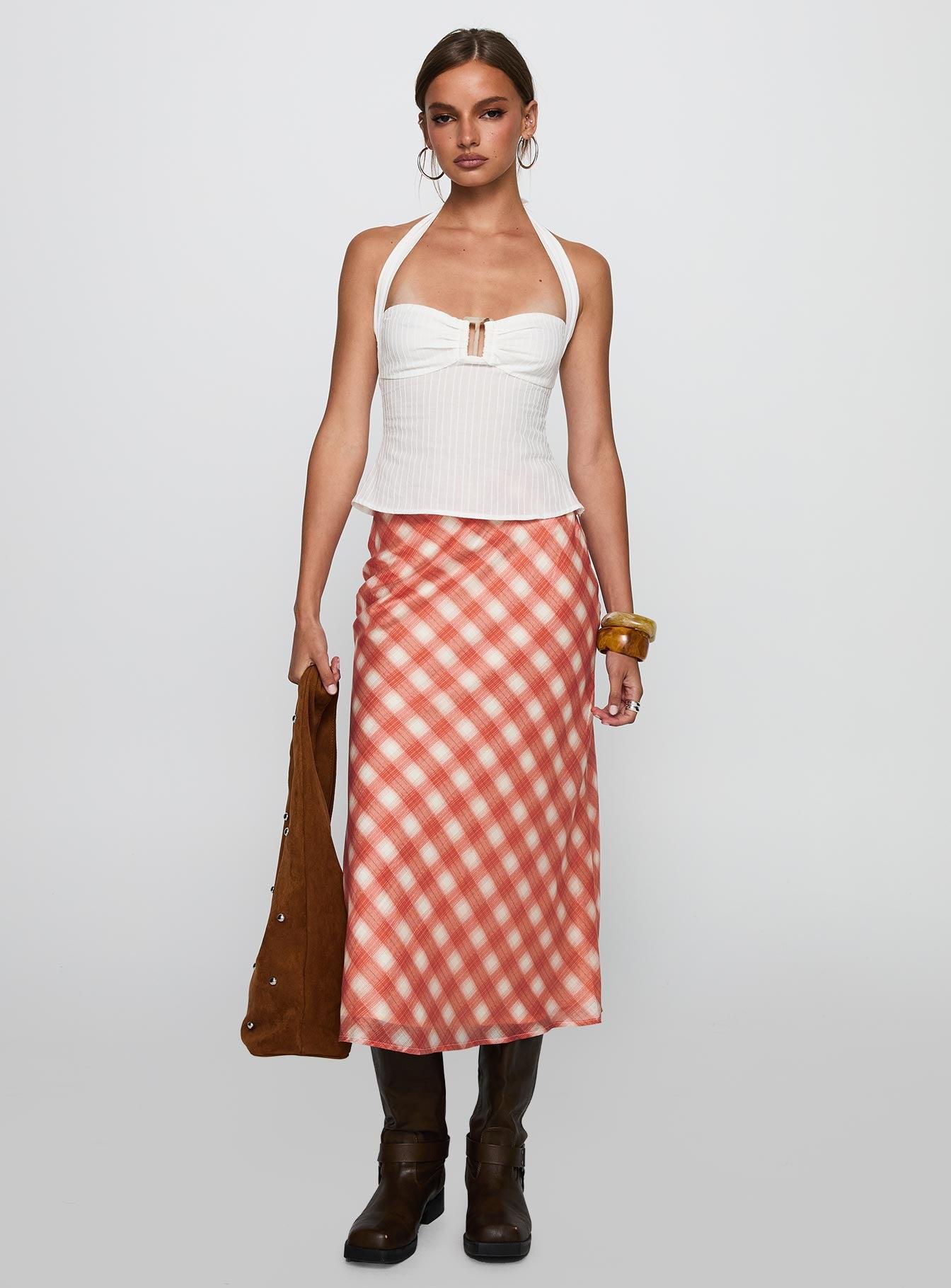 Living Color Maxi Skirt Orange Gingham Product Image