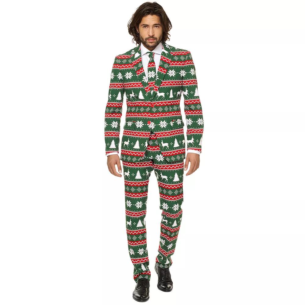 Men's OppoSuits Slim-Fit Holiday Novelty Suit & Tie Set, Size: 48 - Regular, Festive Green Product Image