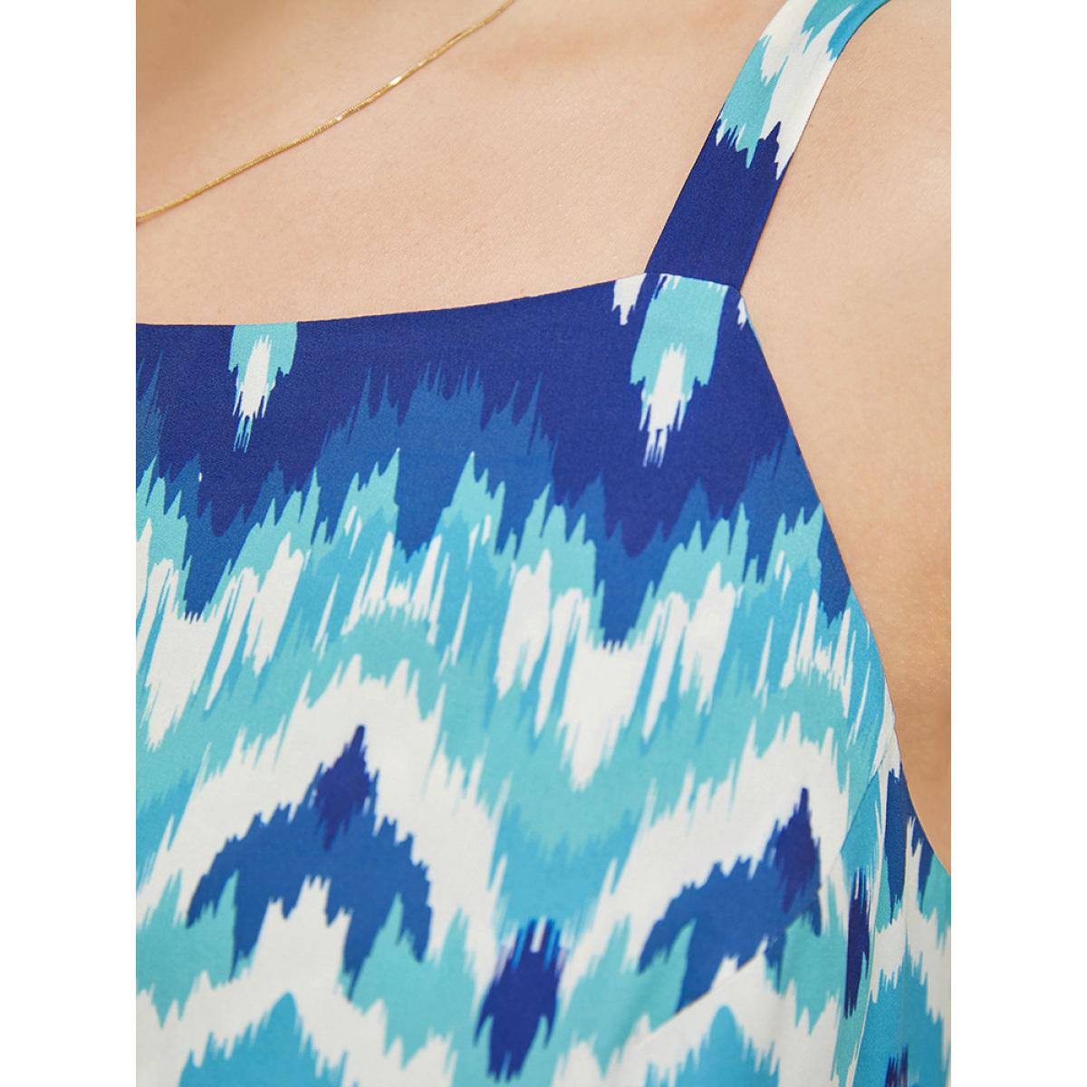 Plus Size Bandana Geometric Ruffles Hem Pocket Spaghetti Strap Dress LightBlue Women Vacation Spaghetti Strap Sleeveless Curvy Midi Dress BloomChic 28/5X Product Image