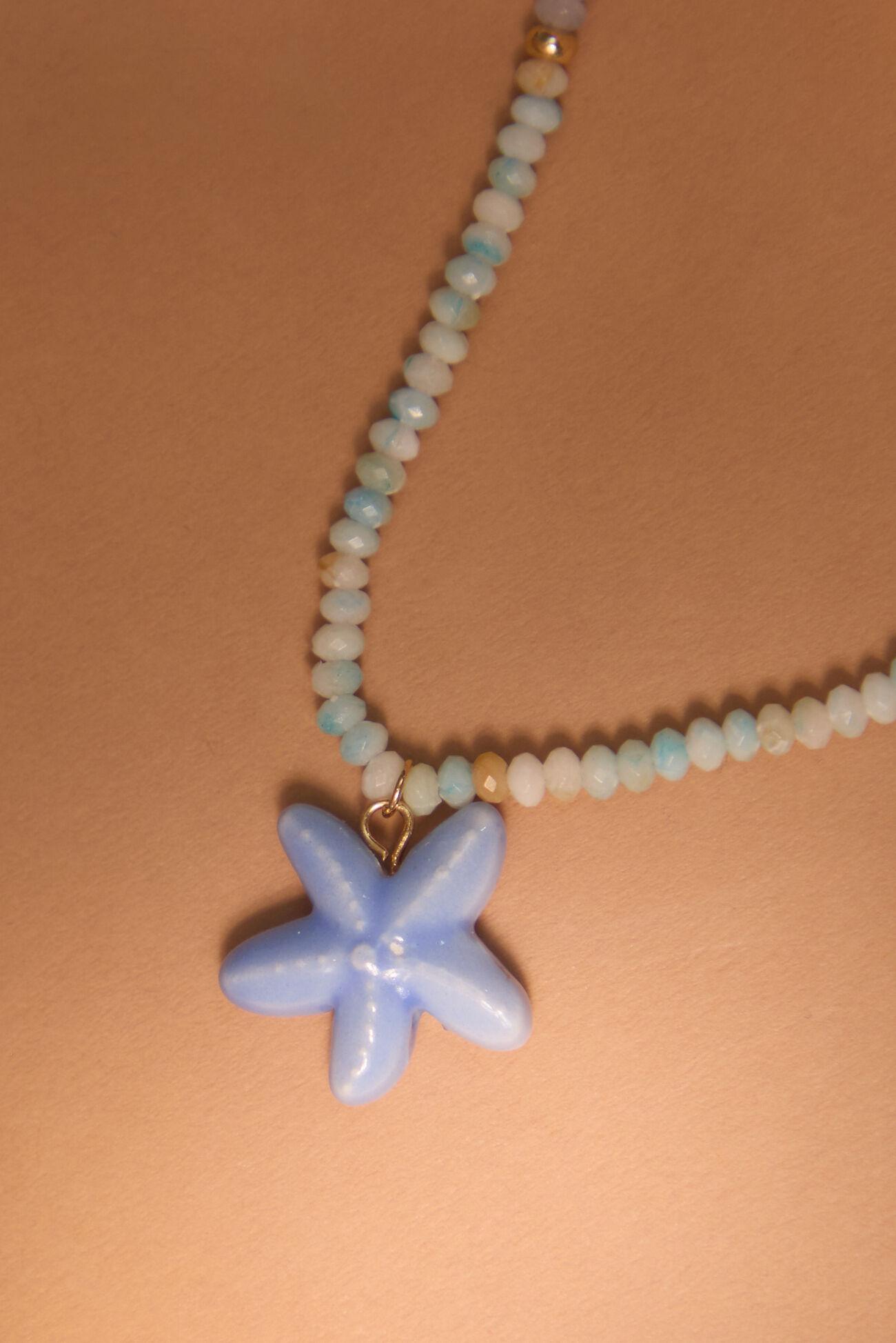 Blue Beaded Starfish Charm Necklace Product Image