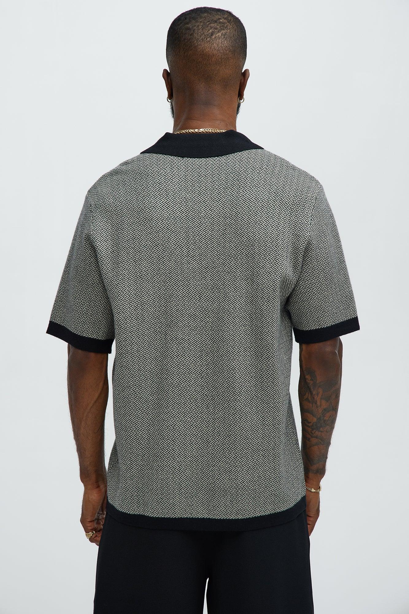 Harry Herringbone Button Down Sweater Polo - Black/combo Product Image