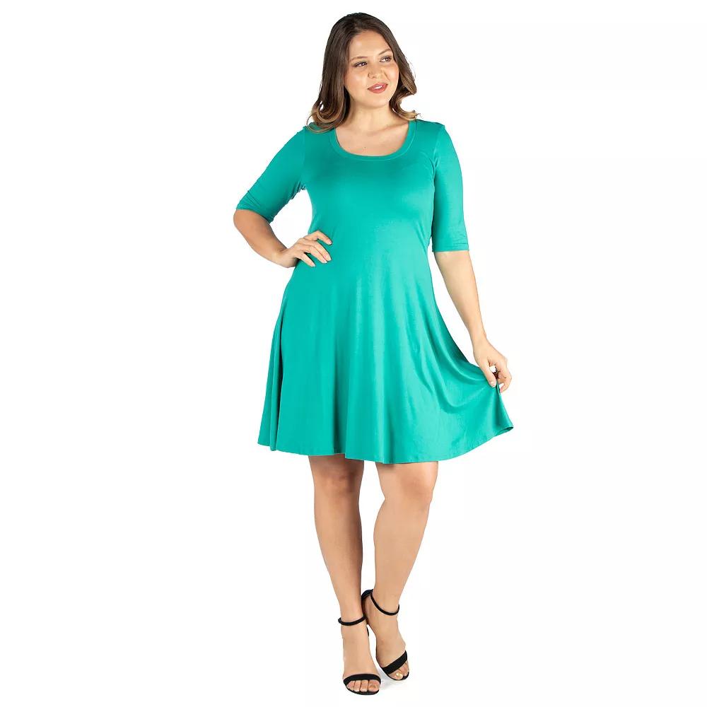 Plus Size 24seven Comfort Apparel Elbow Sleeve Knee Length Dress, Women's, Size: 1XL, Green Product Image