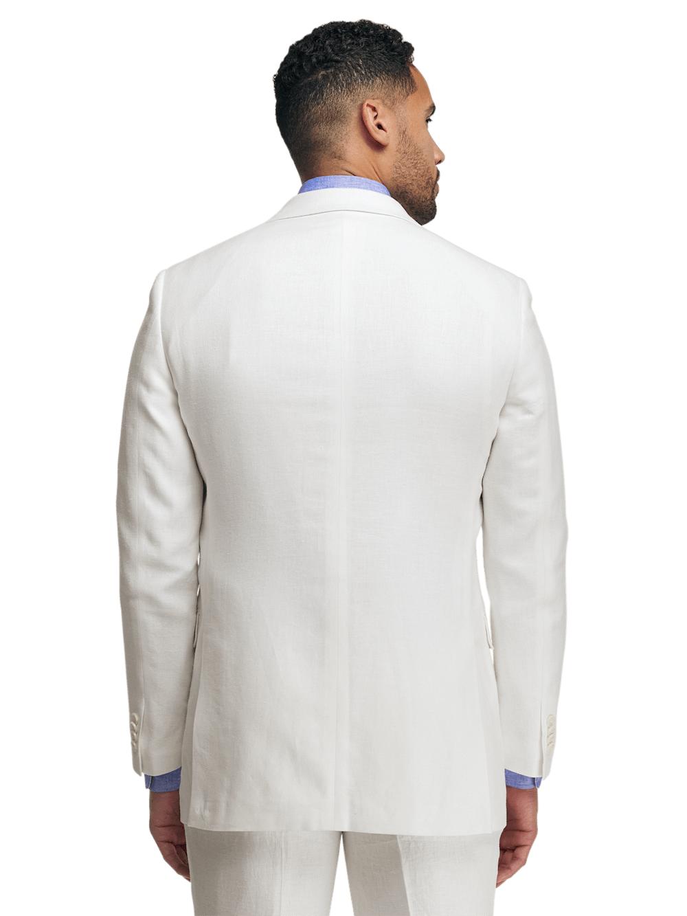 Linen Blend Double Breasted Peak Lapel Suit Jacket - White Product Image
