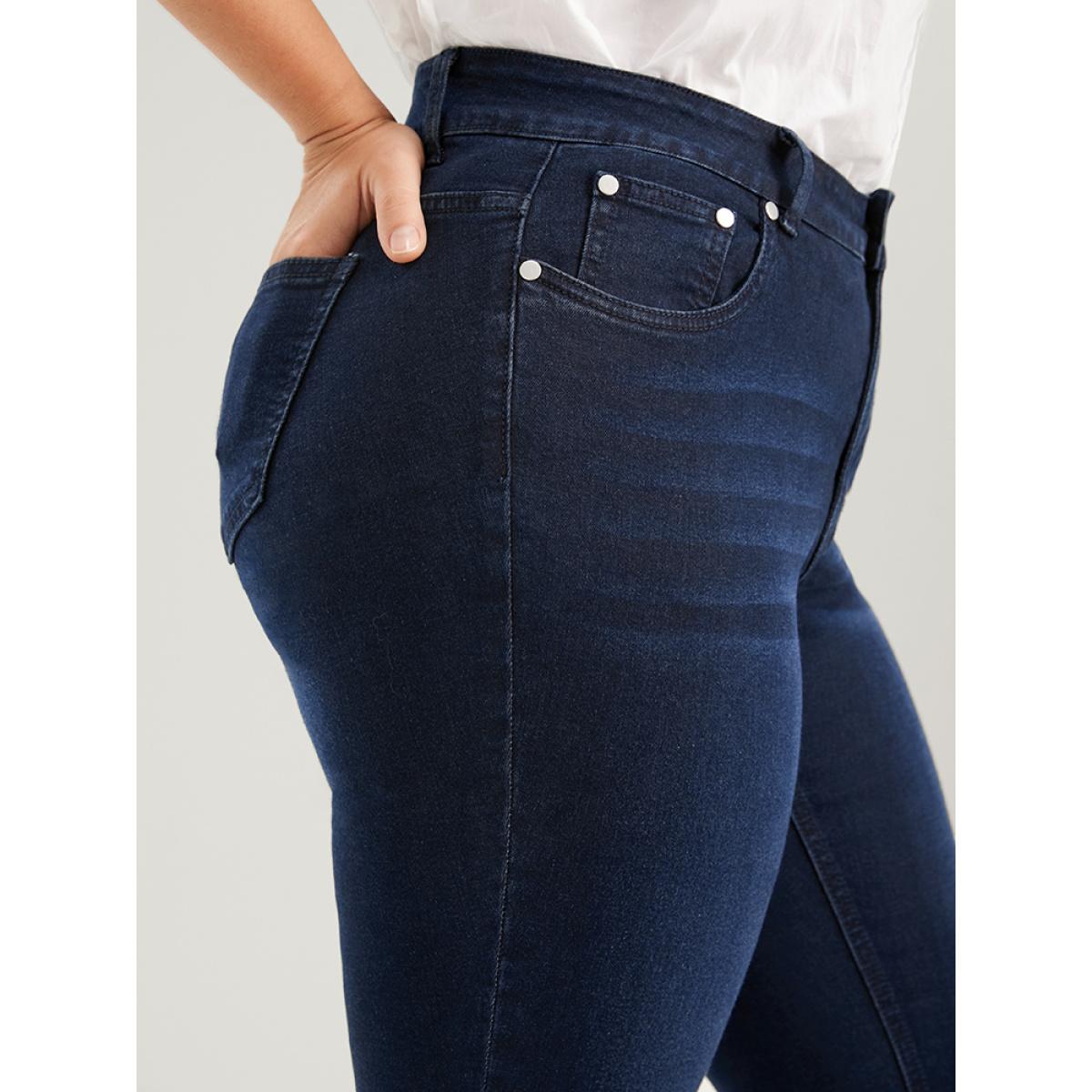 Plus Size Skinny Very Stretchy High Rise Dark Wash Sculpt Waist Full Jeans Women Navy Office Plain High stretch Pocket Jeans BloomChic 16/1X Product Image
